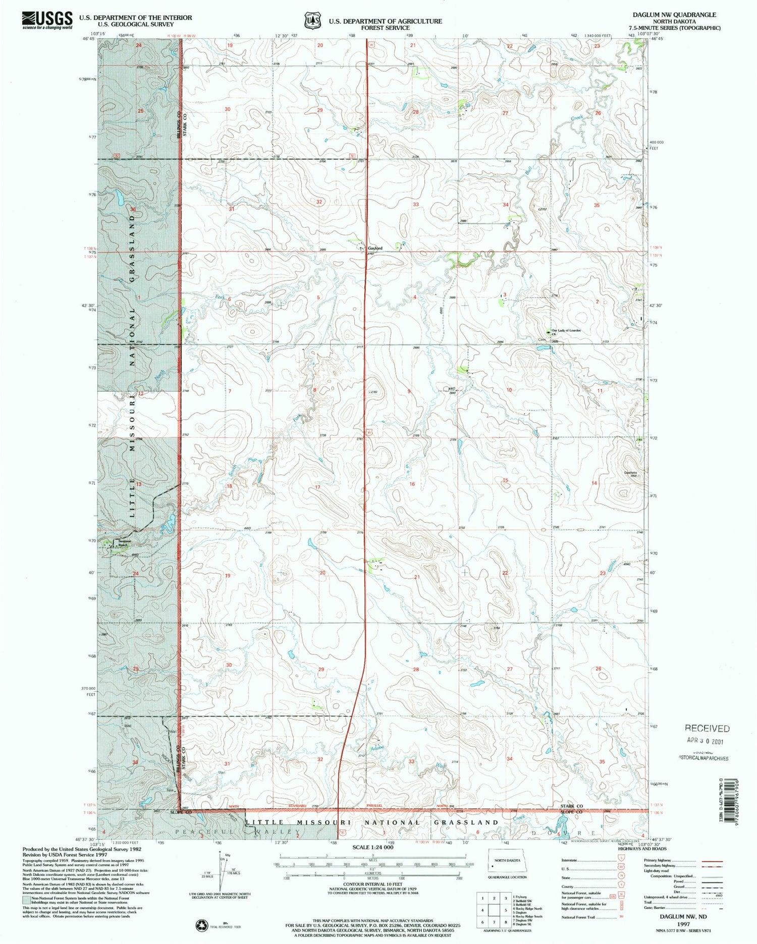 Classic USGS Daglum NW North Dakota 7.5'x7.5' Topo Map Image