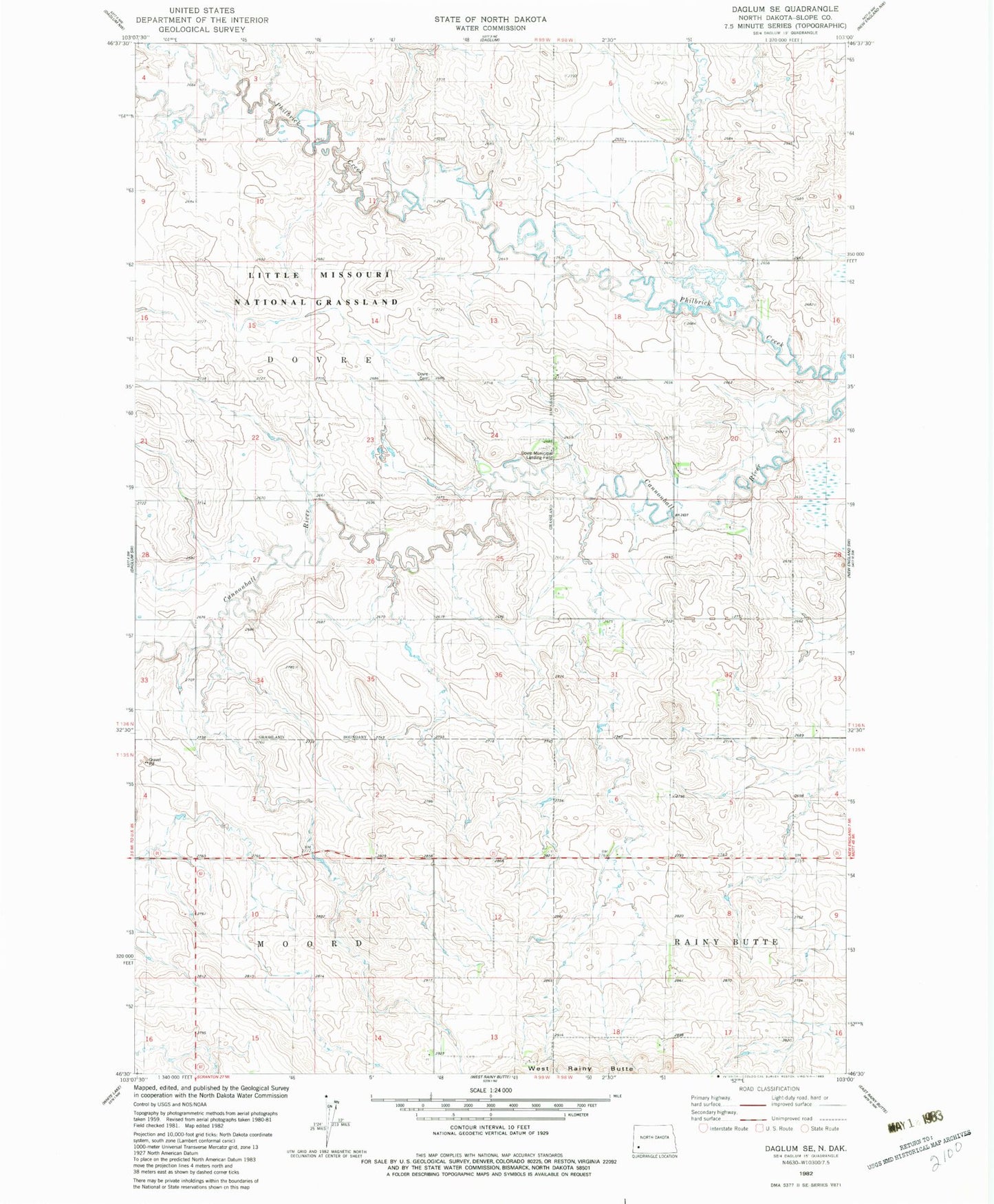 Classic USGS Daglum SE North Dakota 7.5'x7.5' Topo Map Image
