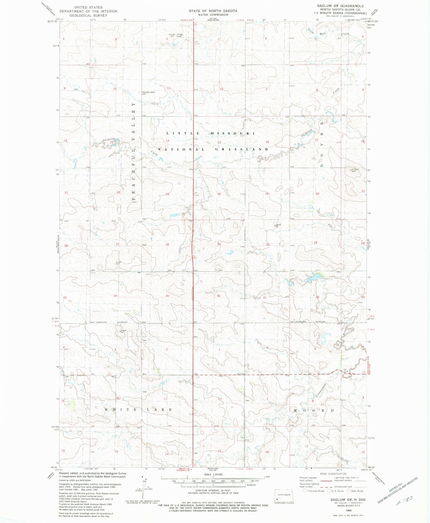 Classic USGS Daglum SW North Dakota 7.5'x7.5' Topo Map Image