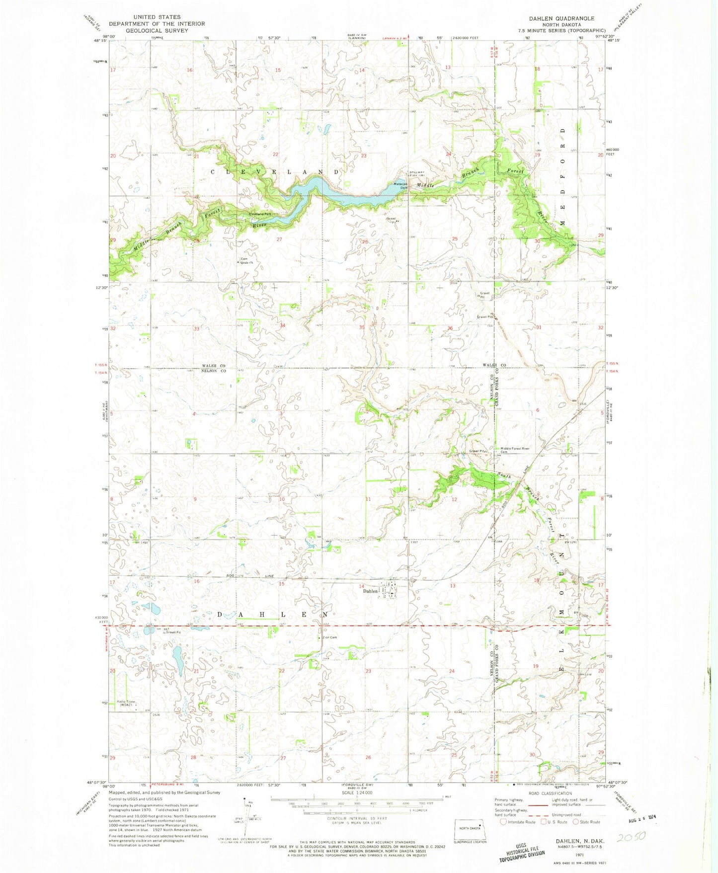 Classic USGS Dahlen North Dakota 7.5'x7.5' Topo Map Image