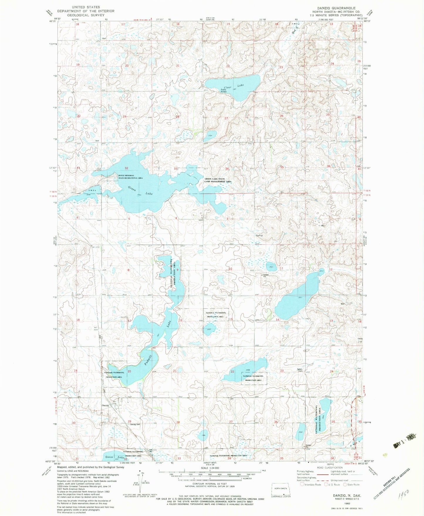 Classic USGS Danzig North Dakota 7.5'x7.5' Topo Map Image