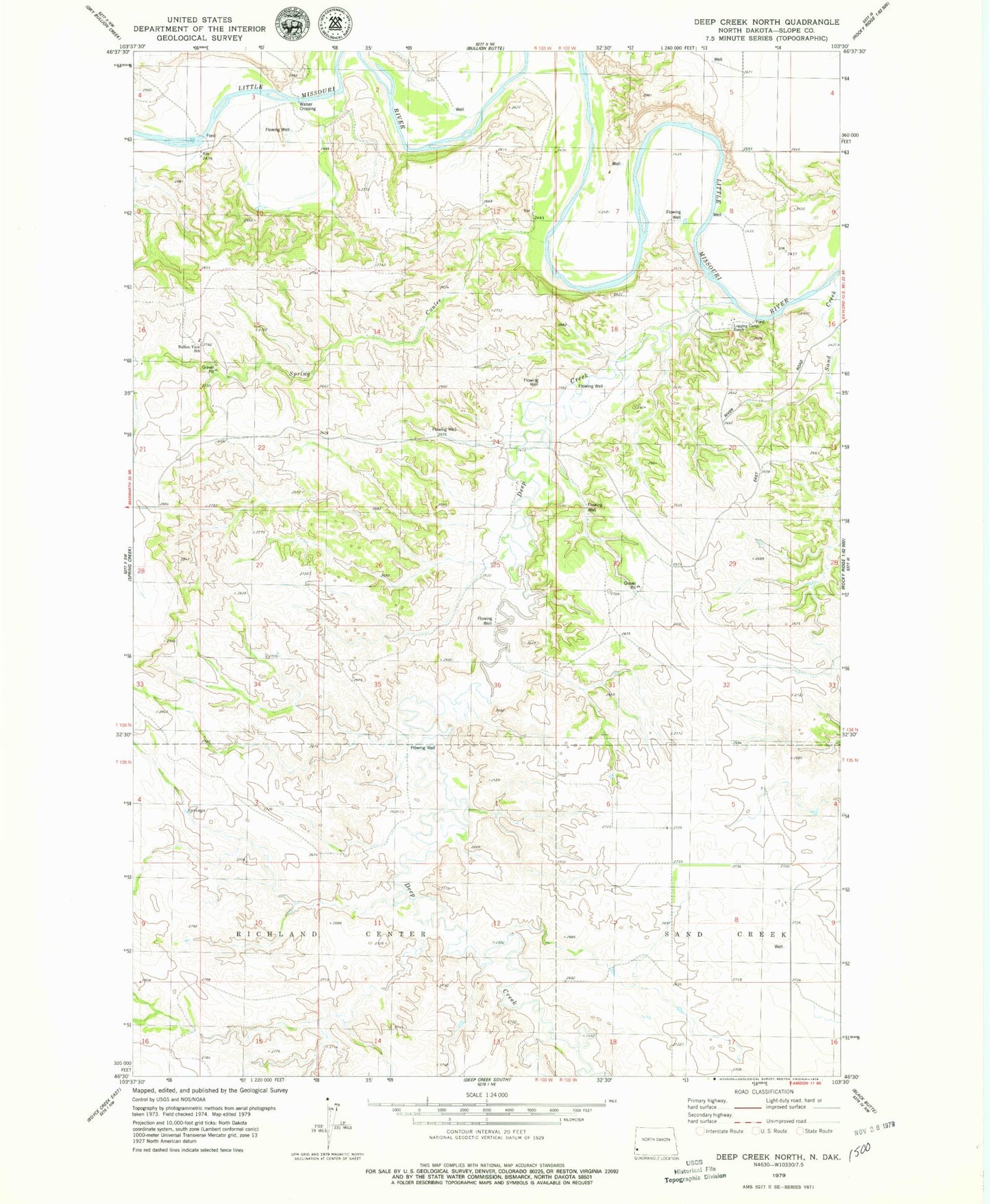 Classic USGS Deep Creek North North Dakota 7.5'x7.5' Topo Map Image