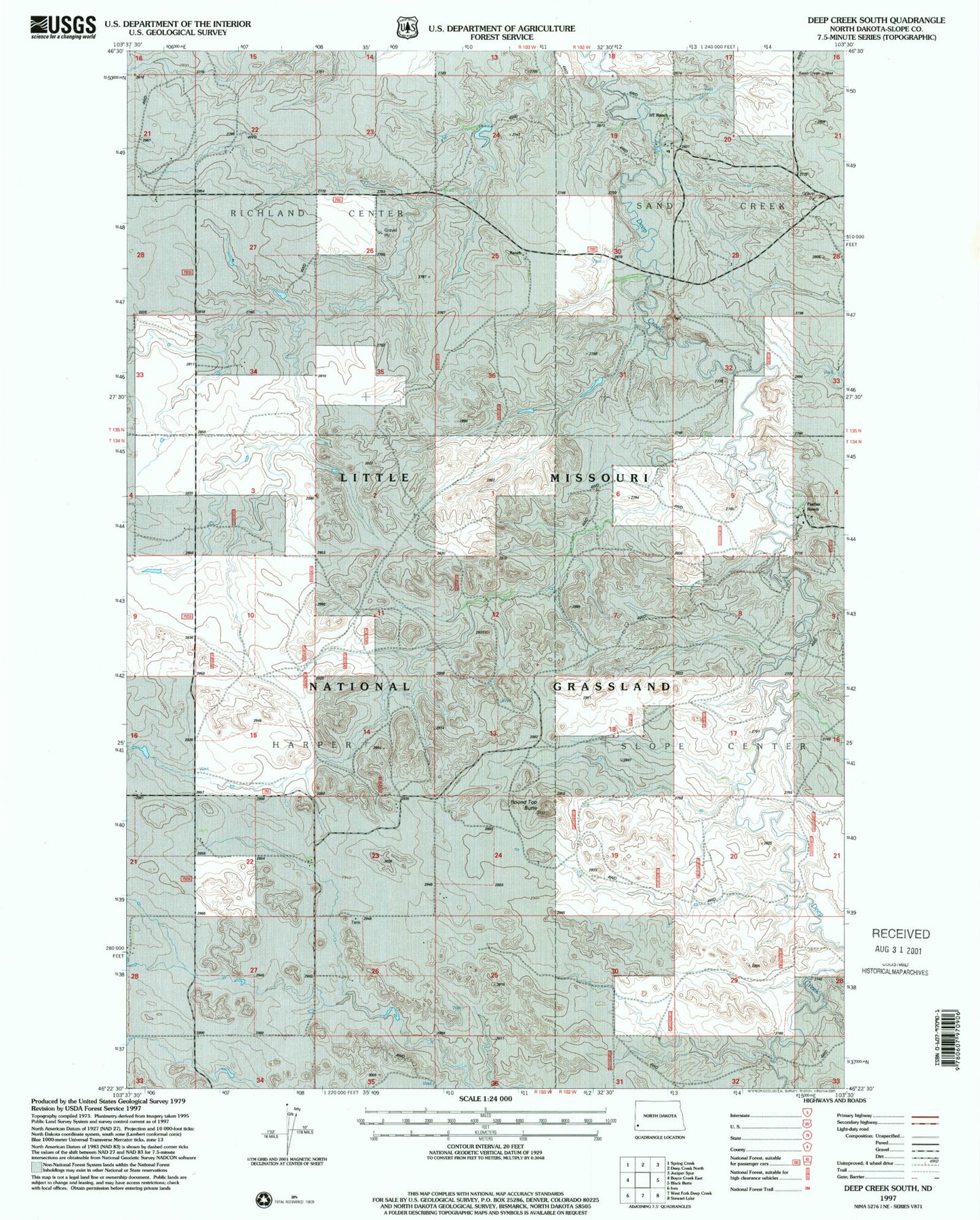 Classic USGS Deep Creek South North Dakota 7.5'x7.5' Topo Map Image