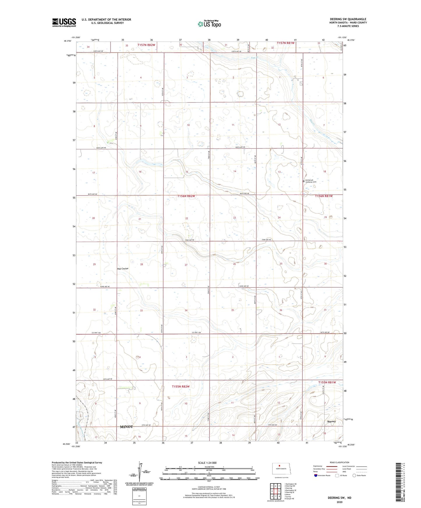 Deering SW North Dakota US Topo Map Image