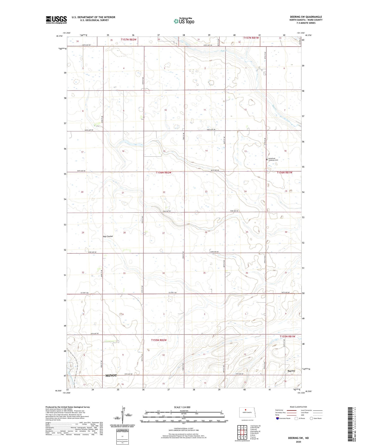 Deering SW North Dakota US Topo Map Image