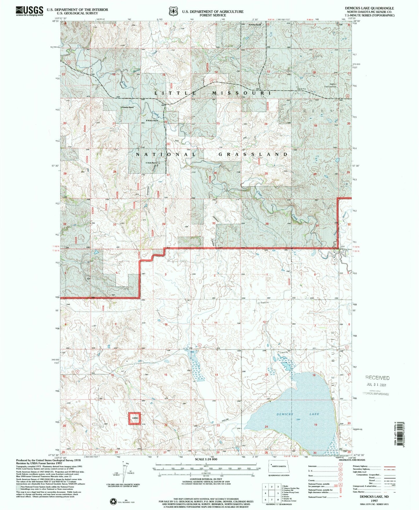 Classic USGS Demicks Lake North Dakota 7.5'x7.5' Topo Map Image