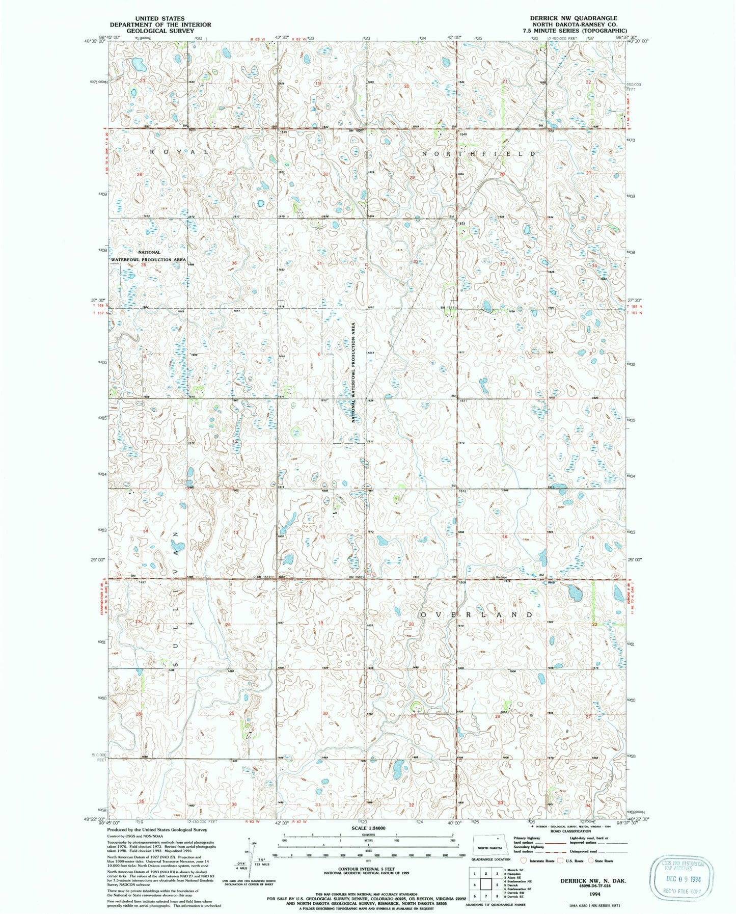 Classic USGS Derrick NW North Dakota 7.5'x7.5' Topo Map Image
