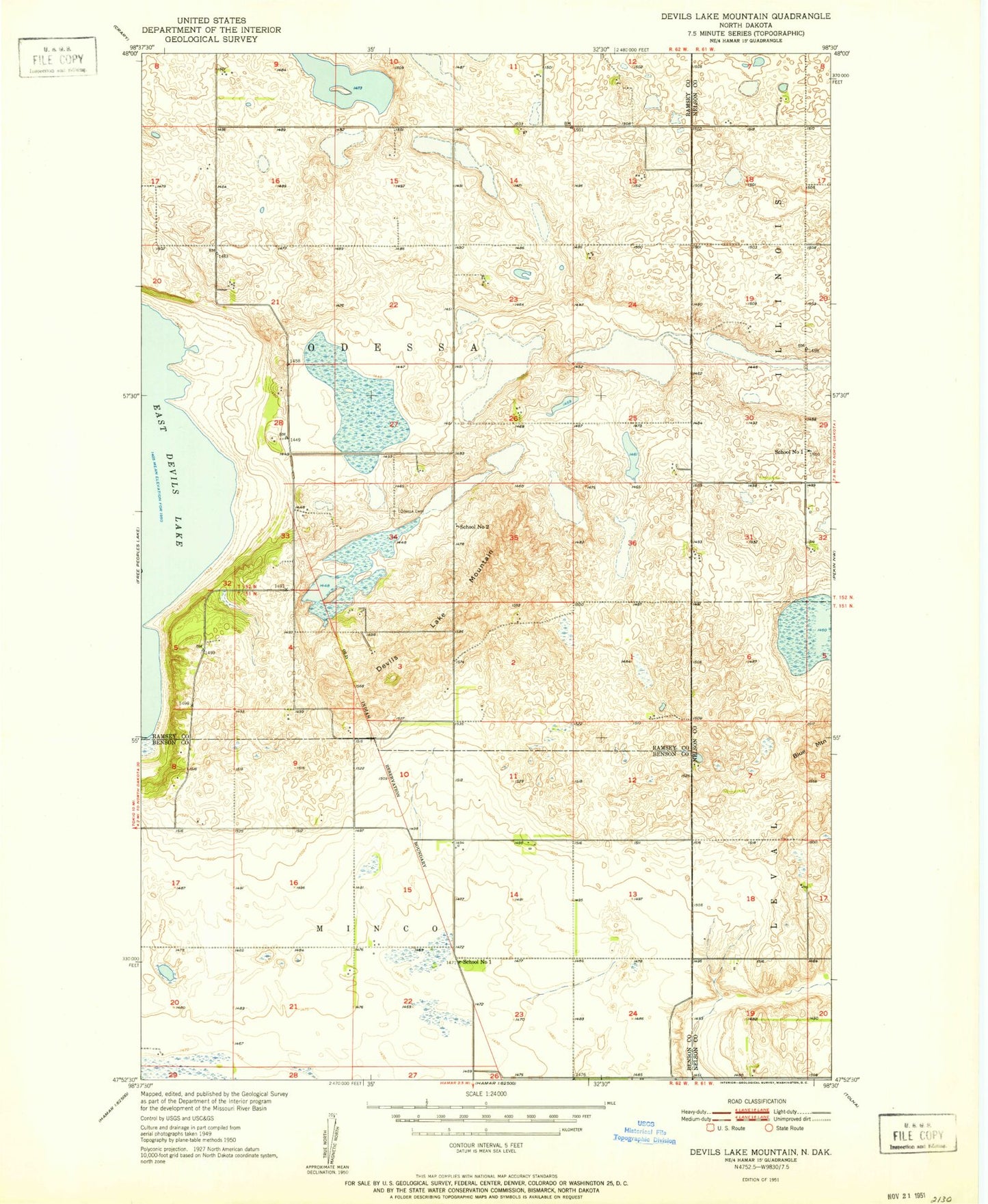 Classic USGS Devils Lake Mountain North Dakota 7.5'x7.5' Topo Map Image