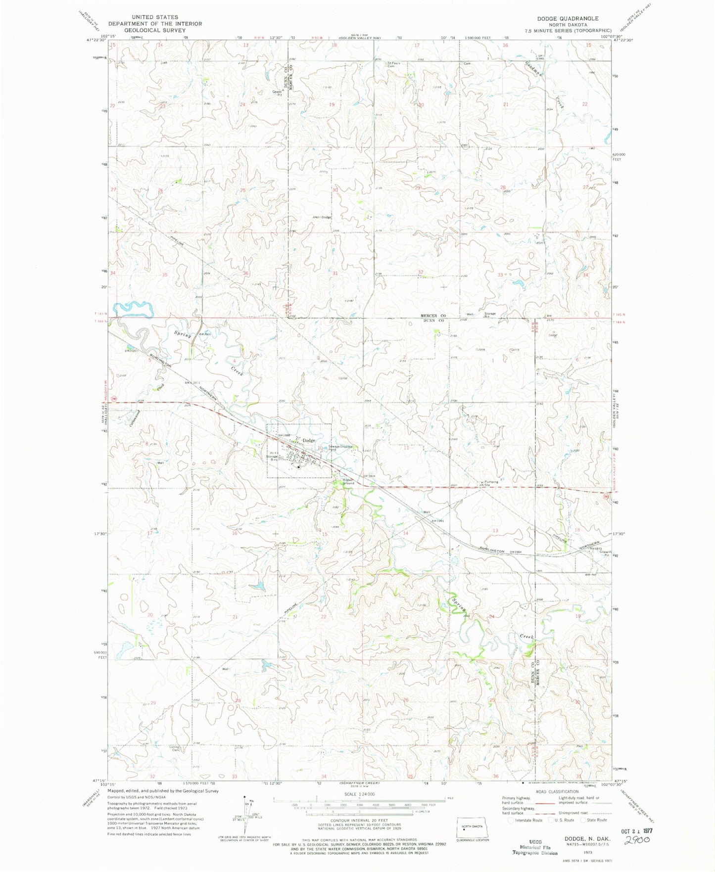 Classic USGS Dodge North Dakota 7.5'x7.5' Topo Map Image