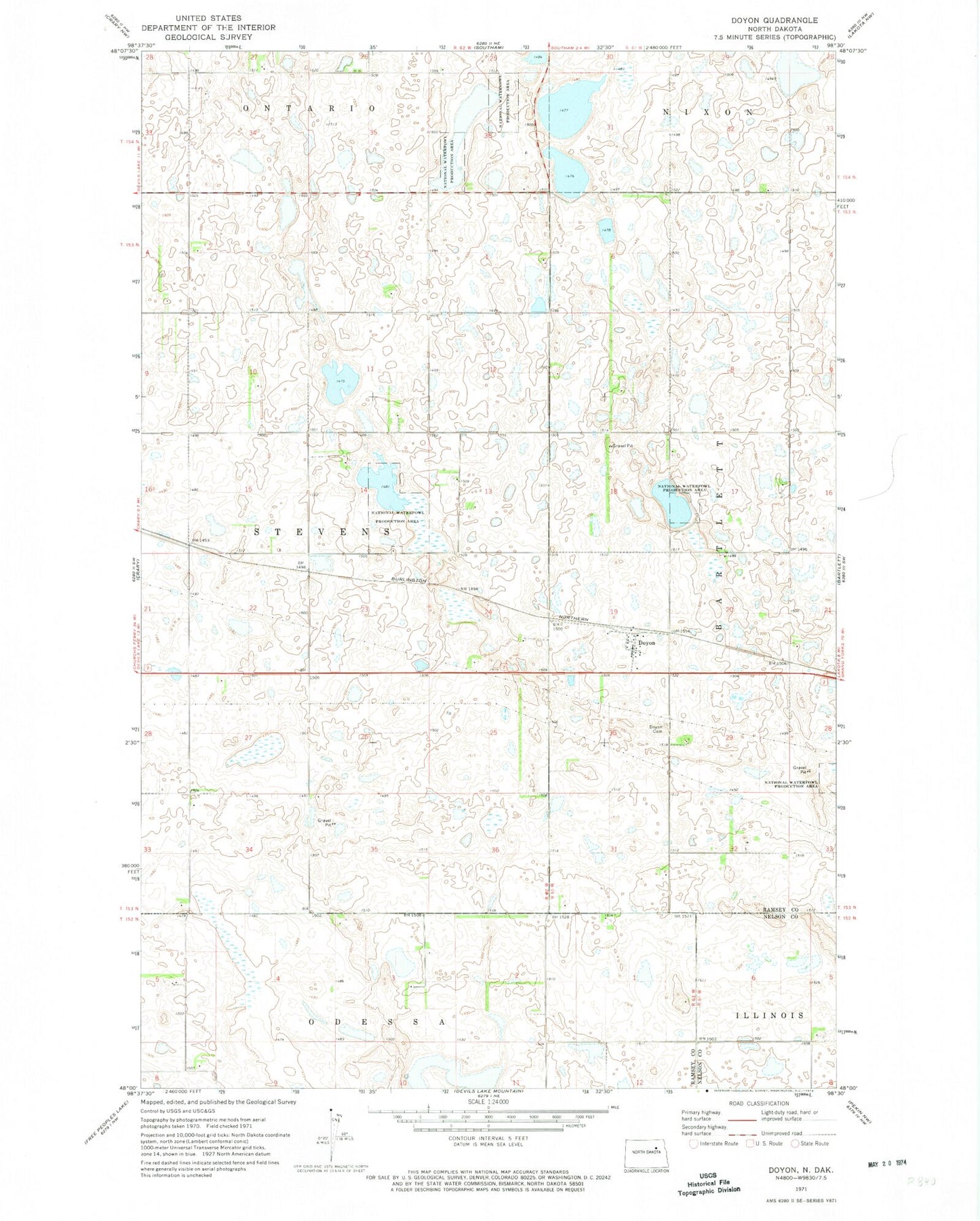 Classic USGS Doyon North Dakota 7.5'x7.5' Topo Map Image