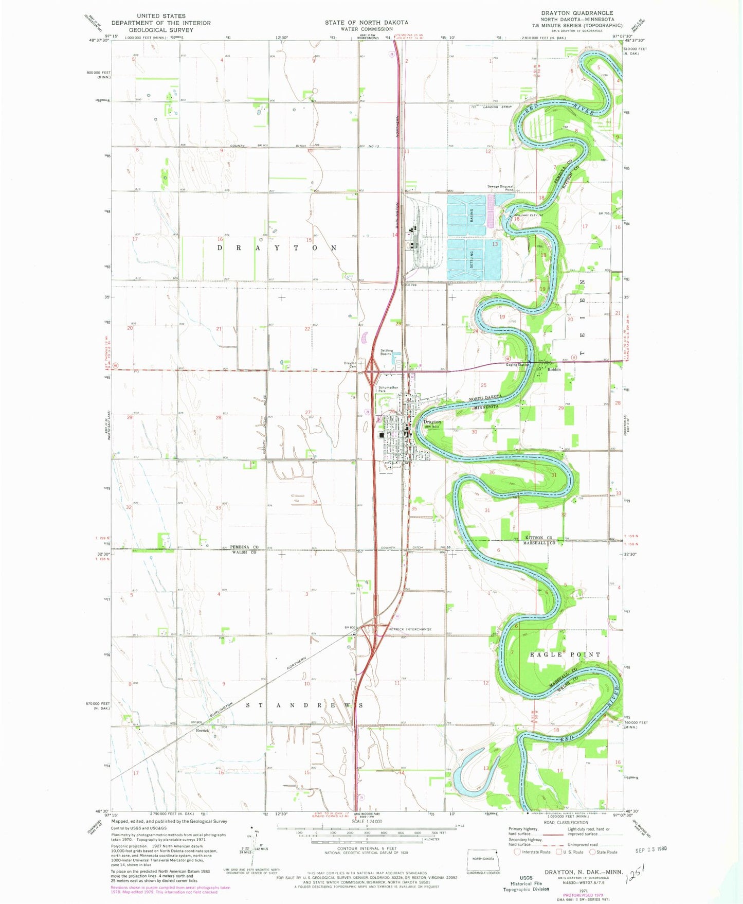 Classic USGS Drayton North Dakota 7.5'x7.5' Topo Map Image