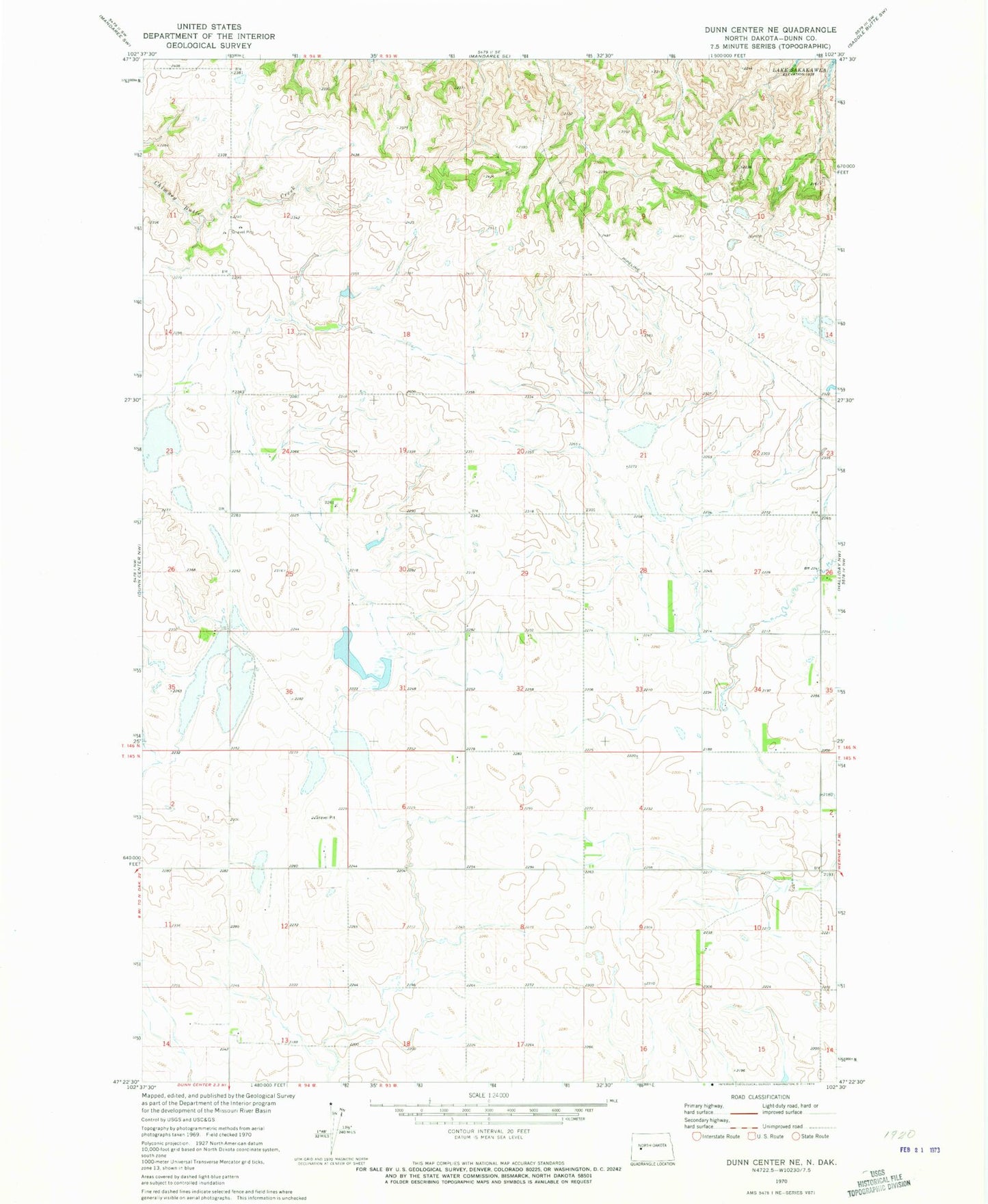 Classic USGS Dunn Center NE North Dakota 7.5'x7.5' Topo Map Image