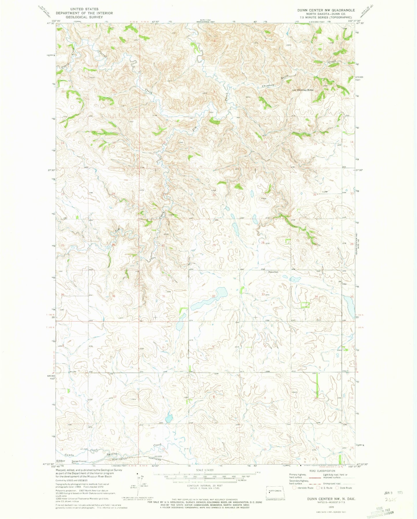 Classic USGS Dunn Center NW North Dakota 7.5'x7.5' Topo Map Image