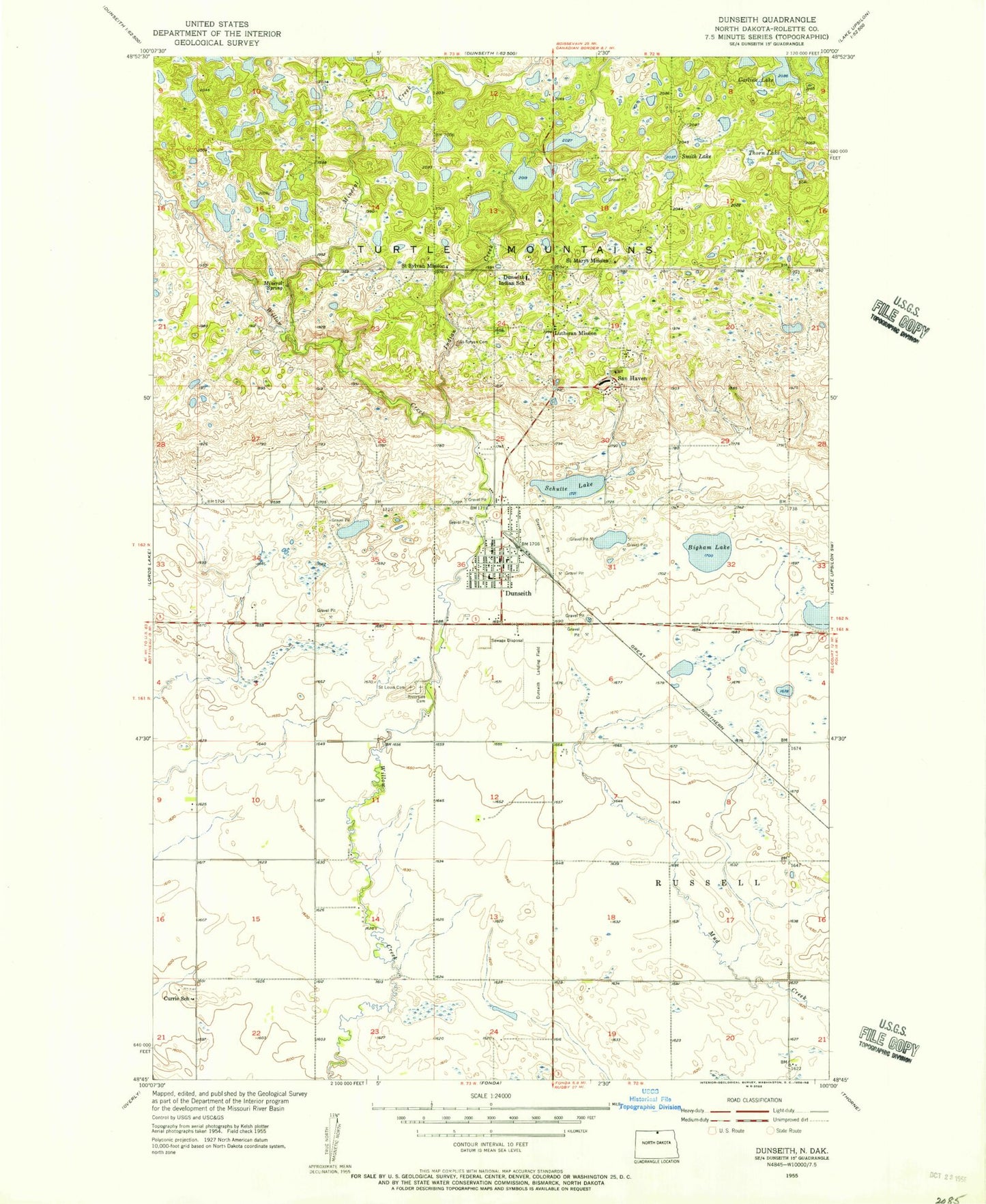 Classic USGS Dunseith North Dakota 7.5'x7.5' Topo Map Image