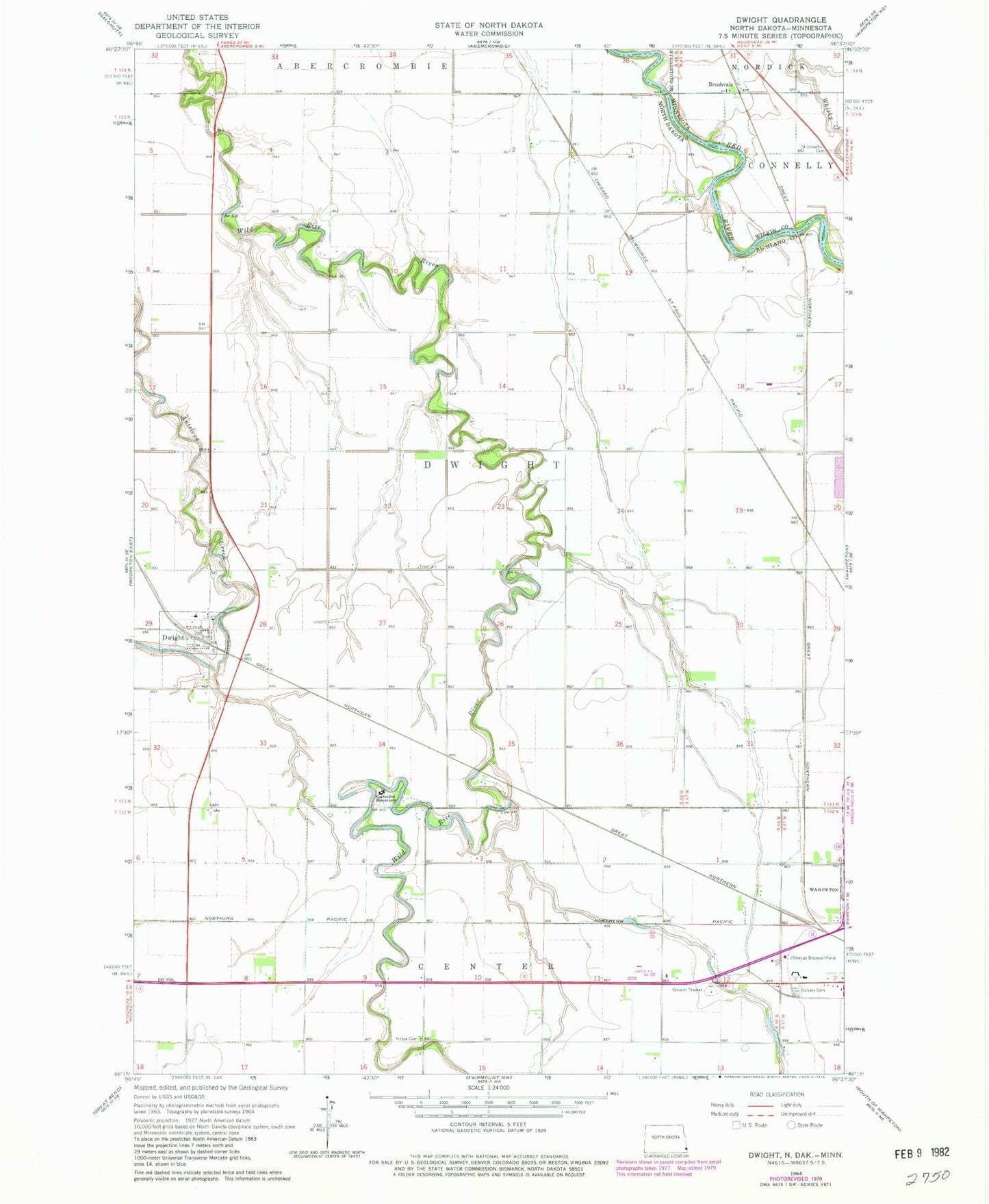 Classic USGS Dwight North Dakota 7.5'x7.5' Topo Map Image
