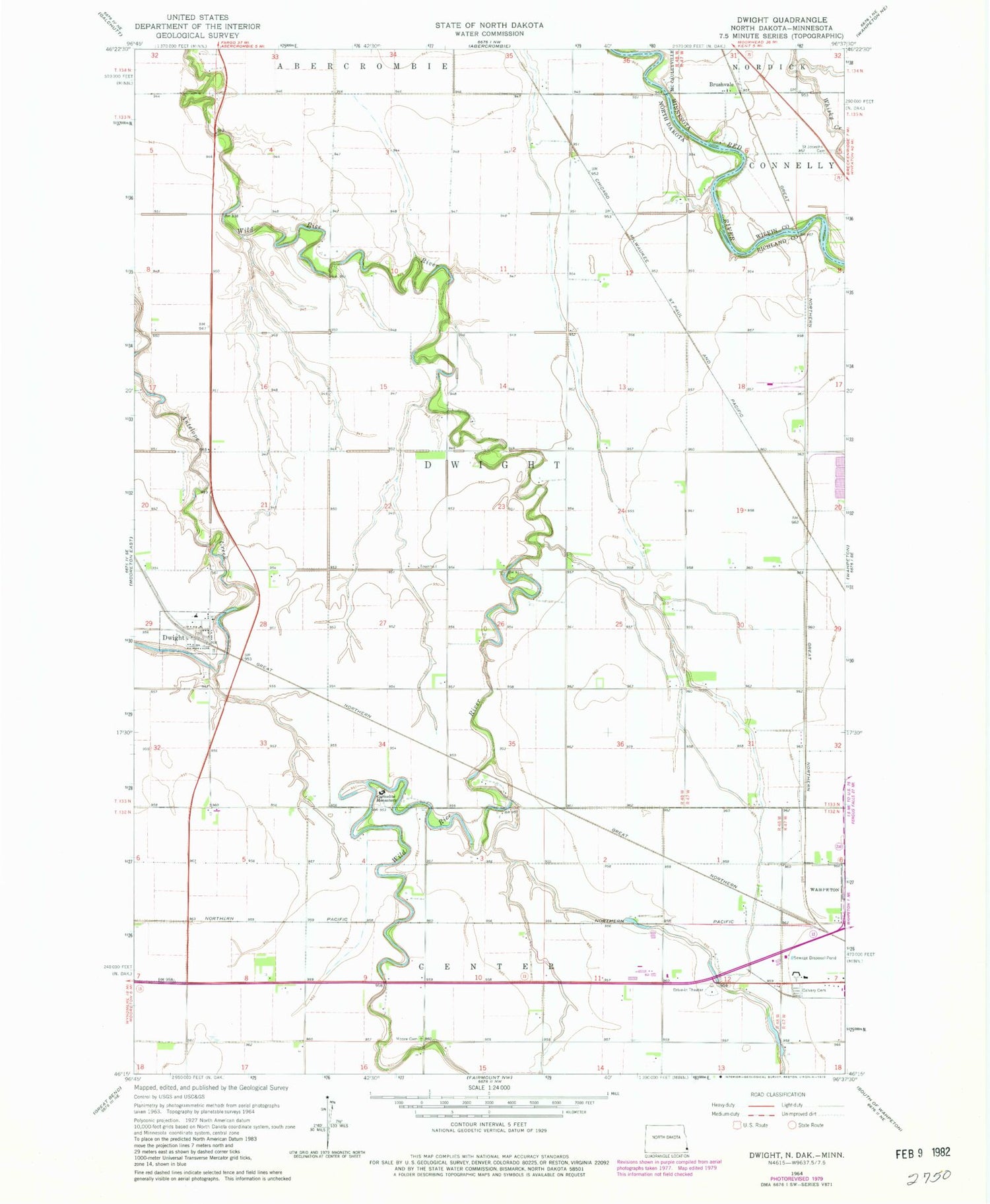 Classic USGS Dwight North Dakota 7.5'x7.5' Topo Map Image