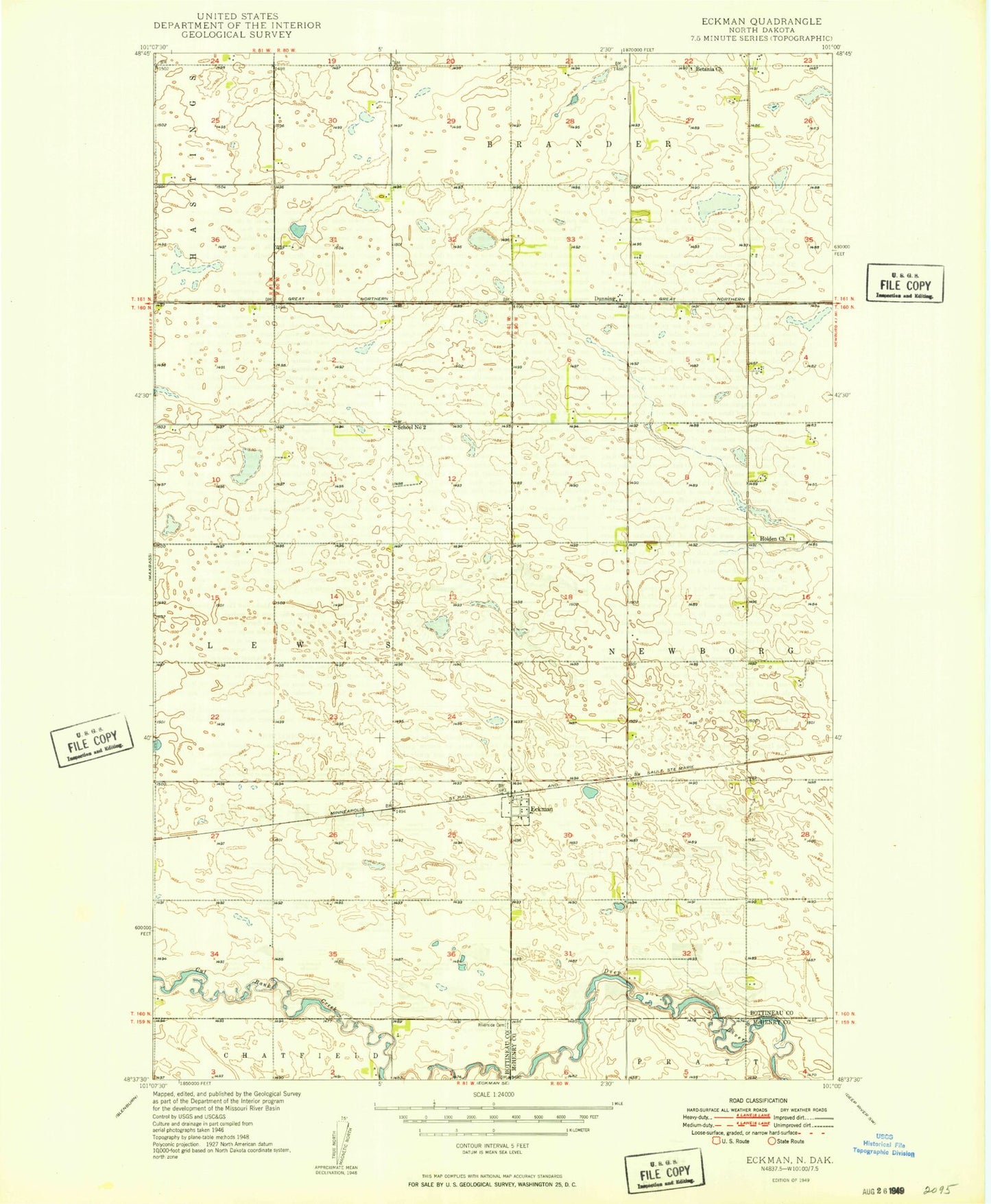 Classic USGS Eckman North Dakota 7.5'x7.5' Topo Map Image