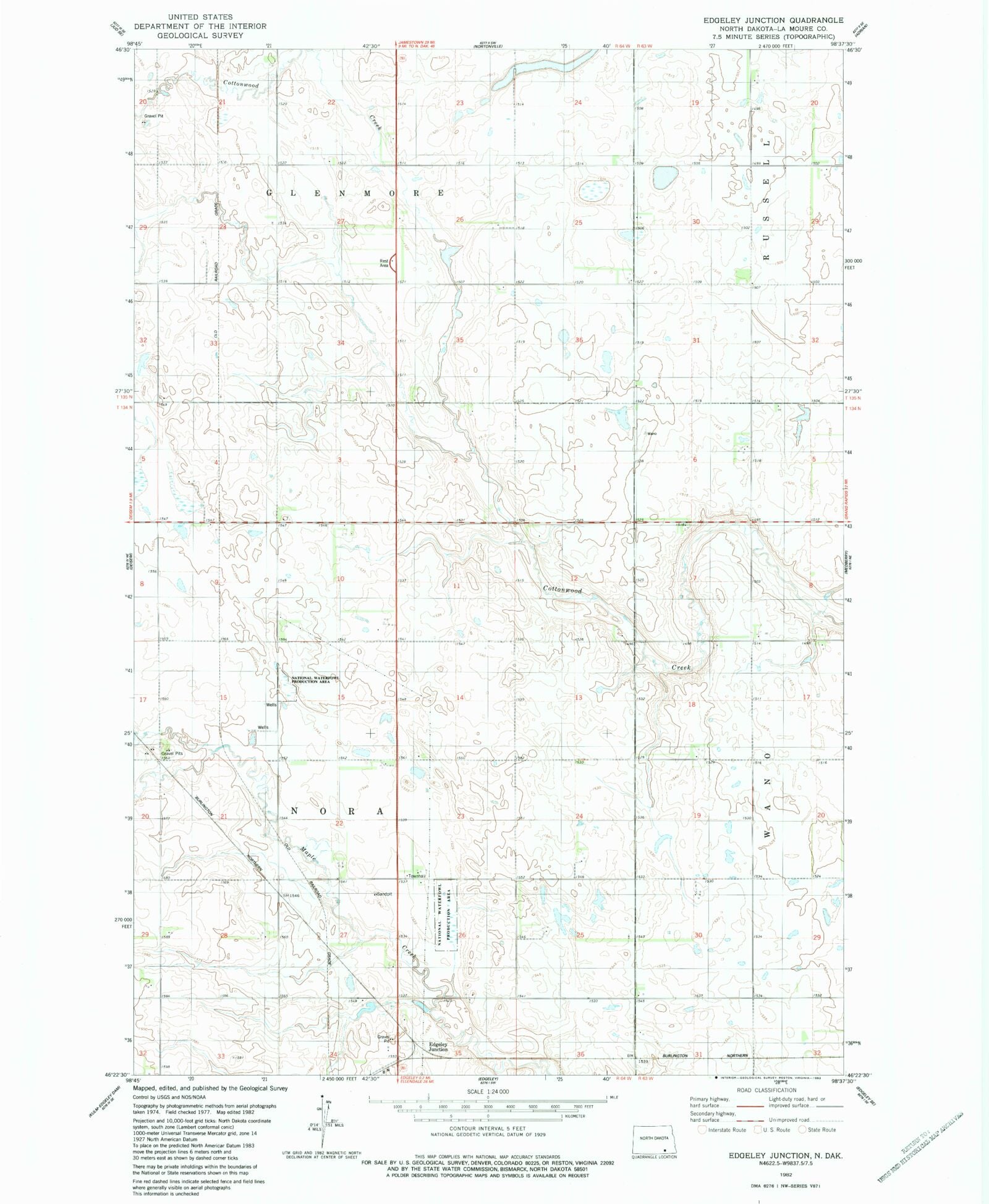 Classic USGS Edgeley Junction North Dakota 7.5'x7.5' Topo Map MyTopo