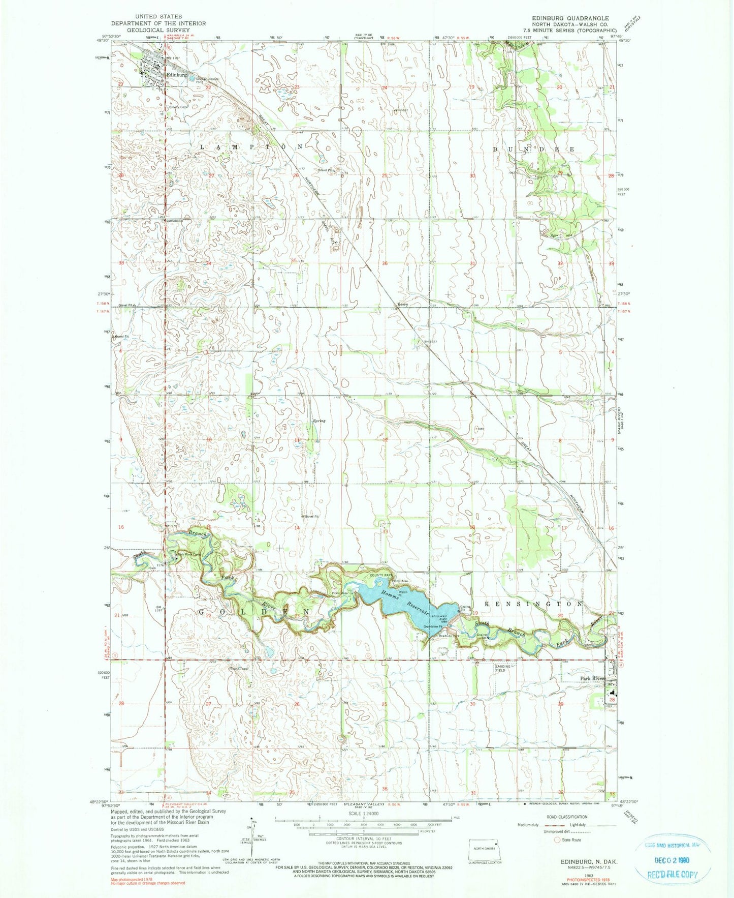 Classic USGS Edinburg North Dakota 7.5'x7.5' Topo Map Image