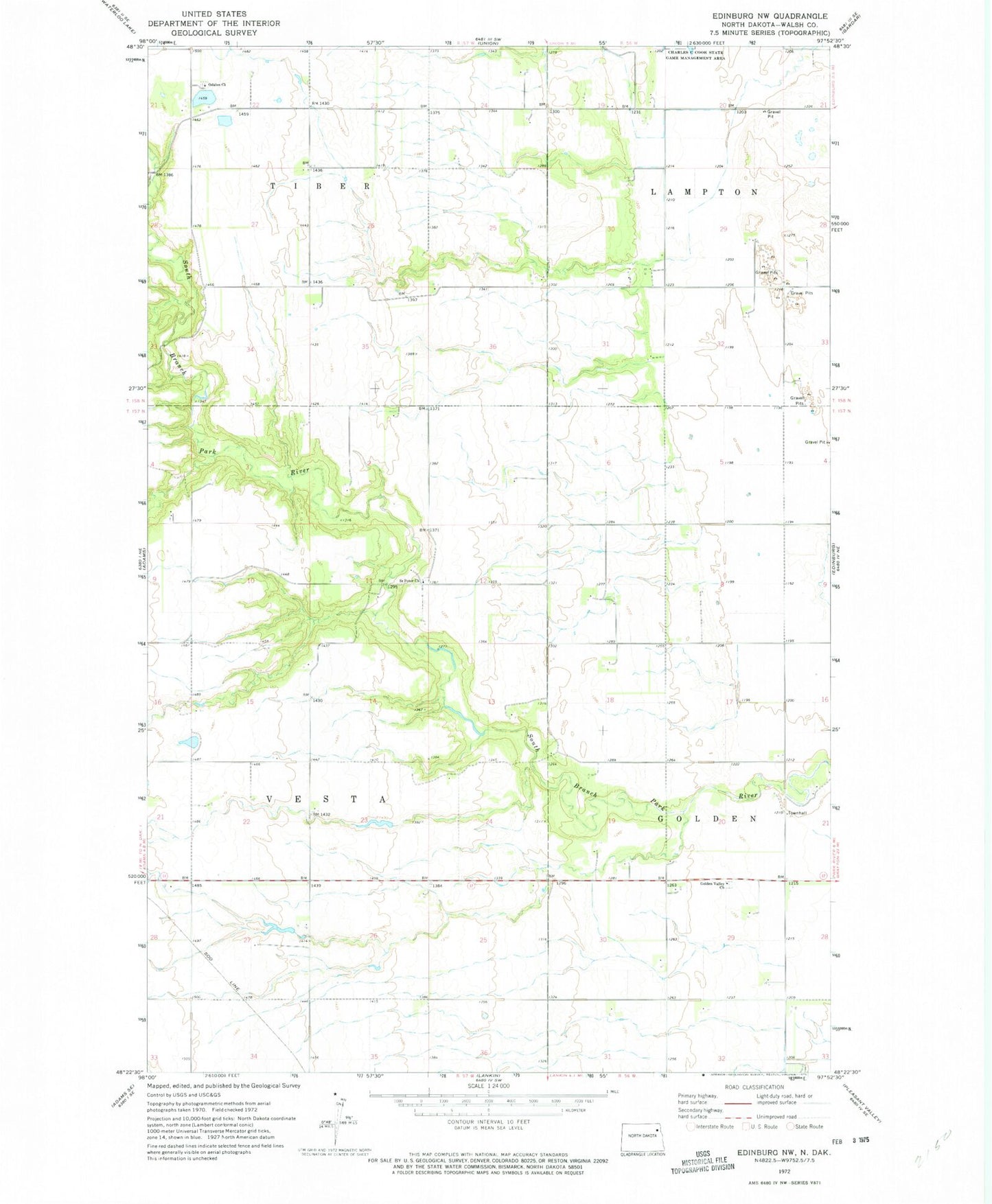 Classic USGS Edinburg NW North Dakota 7.5'x7.5' Topo Map Image