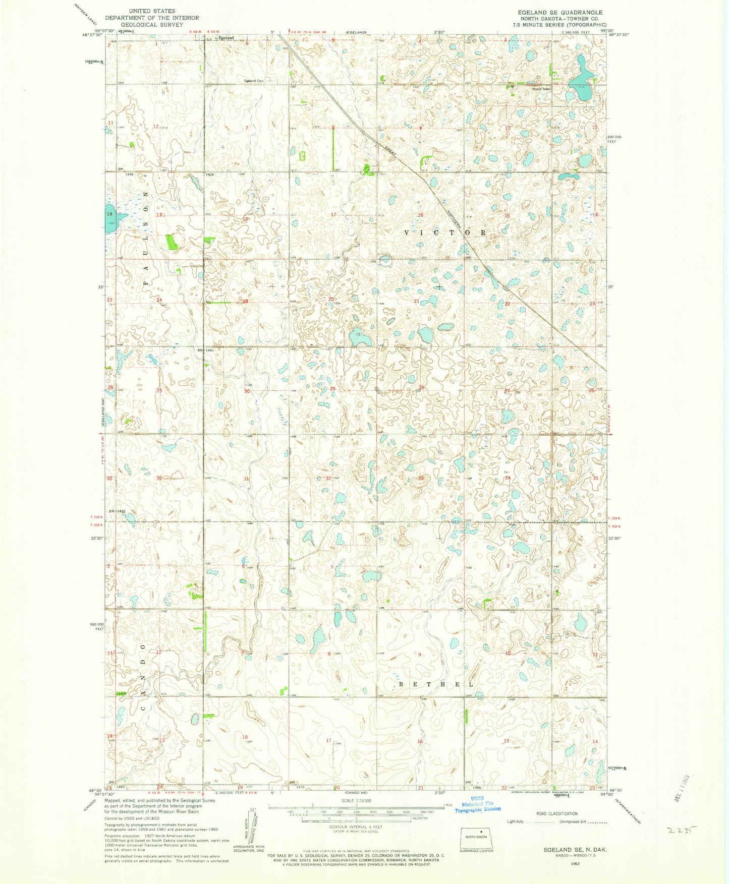 Classic USGS Egeland SE North Dakota 7.5'x7.5' Topo Map Image