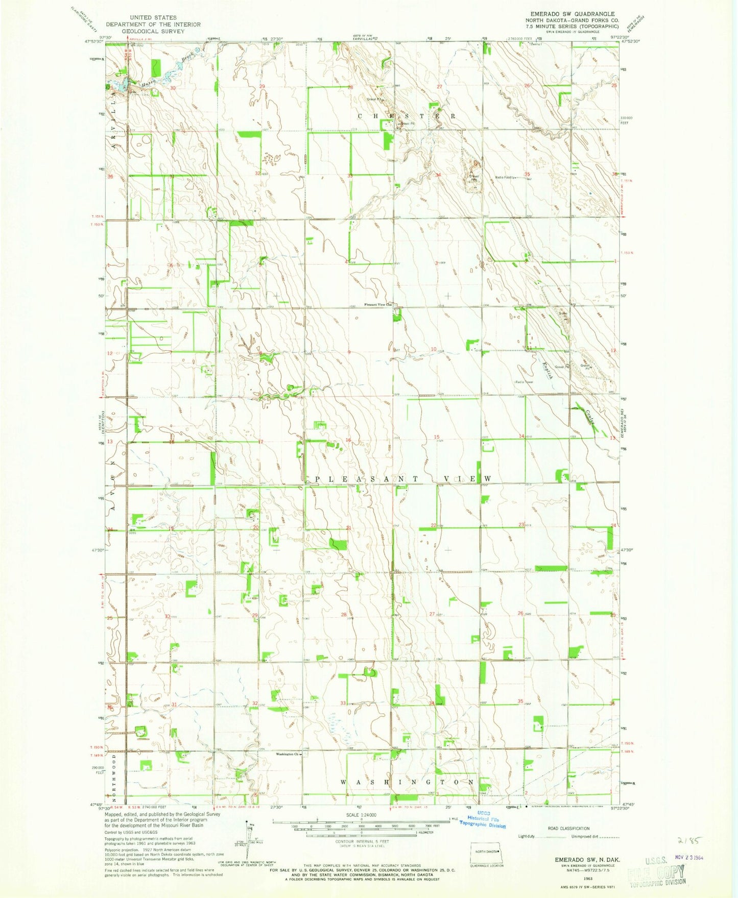Classic USGS Emerado SW North Dakota 7.5'x7.5' Topo Map Image