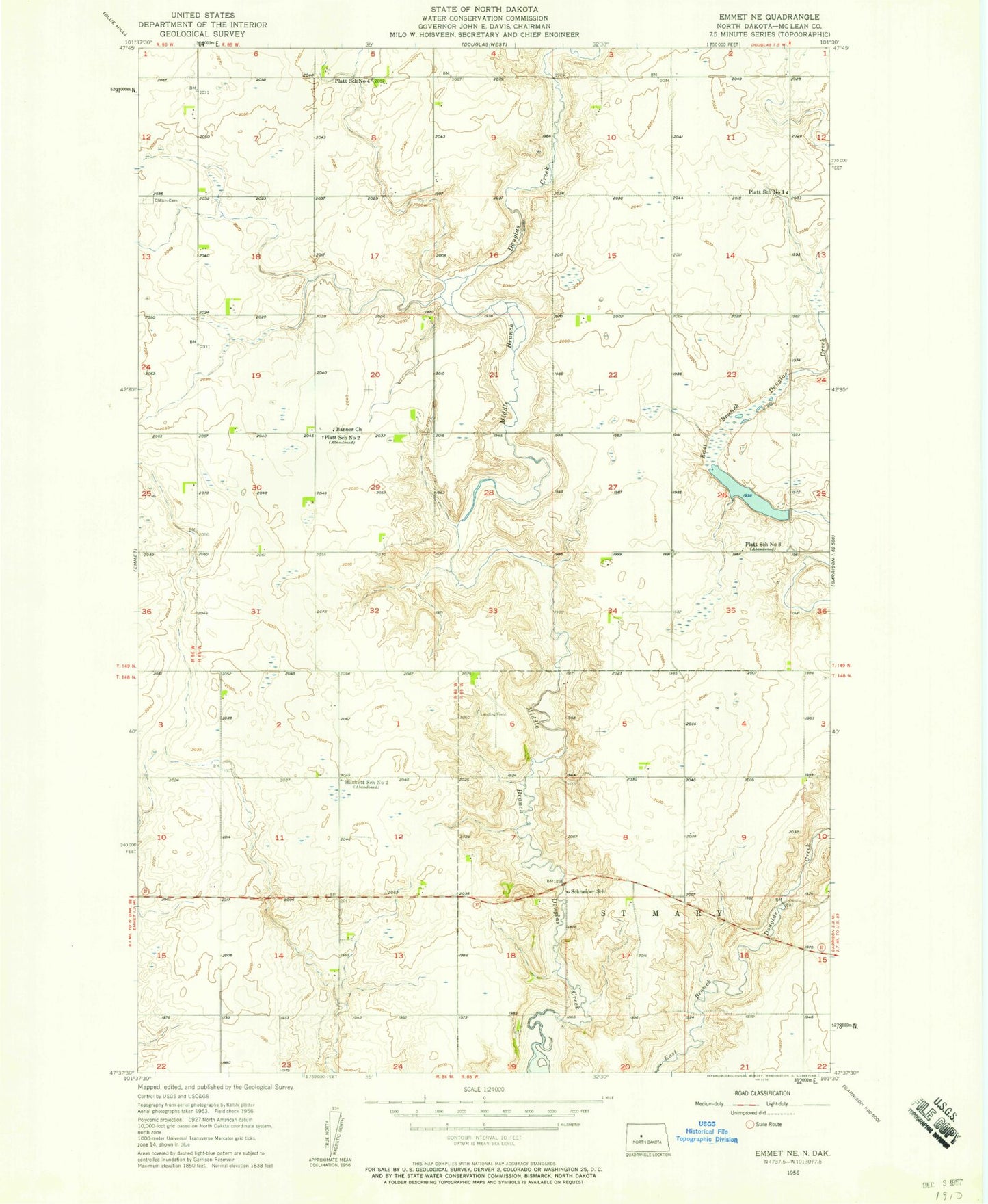 Classic USGS Emmet NE North Dakota 7.5'x7.5' Topo Map Image