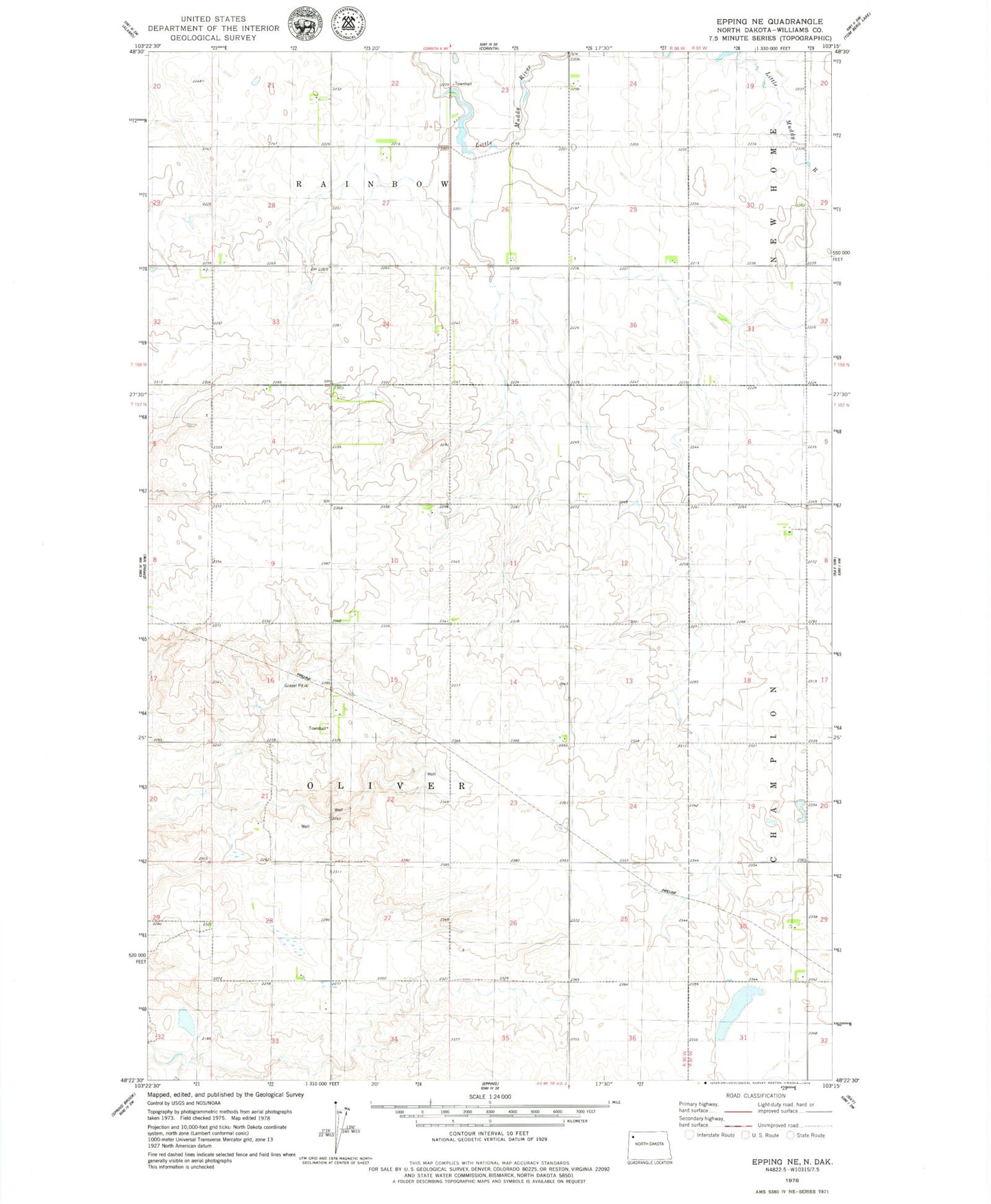 Classic USGS Epping NE North Dakota 7.5'x7.5' Topo Map Image