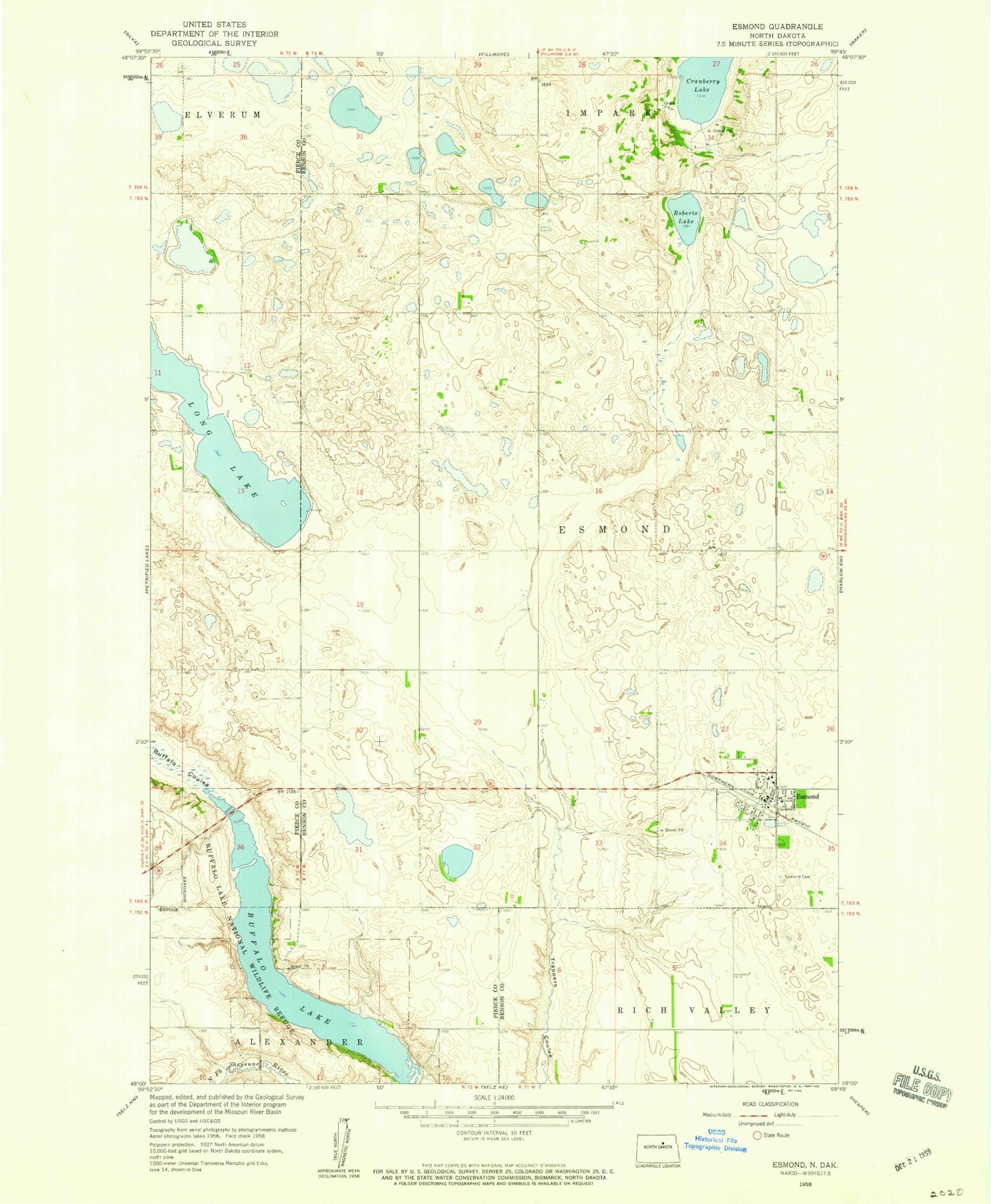 Classic USGS Esmond North Dakota 7.5'x7.5' Topo Map Image