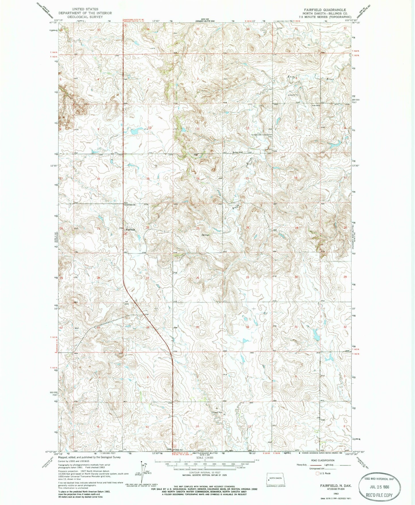 Classic USGS Fairfield North Dakota 7.5'x7.5' Topo Map Image