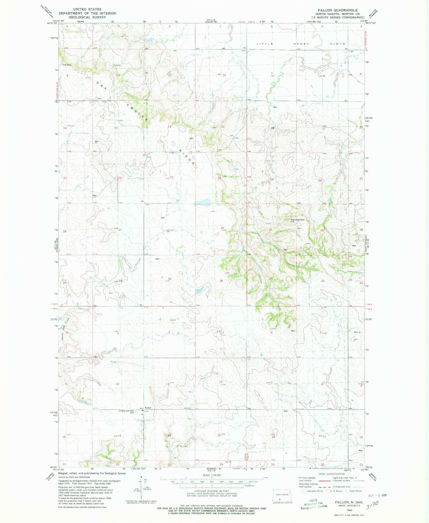 Classic USGS Fallon North Dakota 7.5'x7.5' Topo Map Image