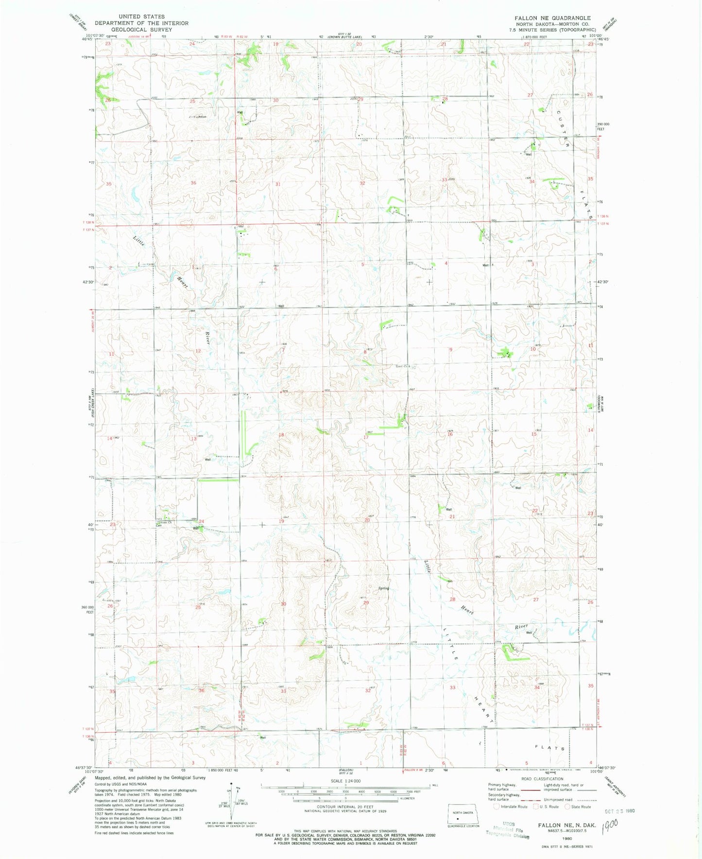 Classic USGS Fallon NE North Dakota 7.5'x7.5' Topo Map Image