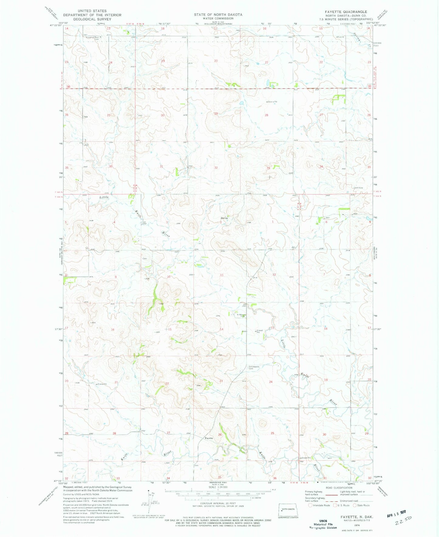 Classic USGS Fayette North Dakota 7.5'x7.5' Topo Map Image