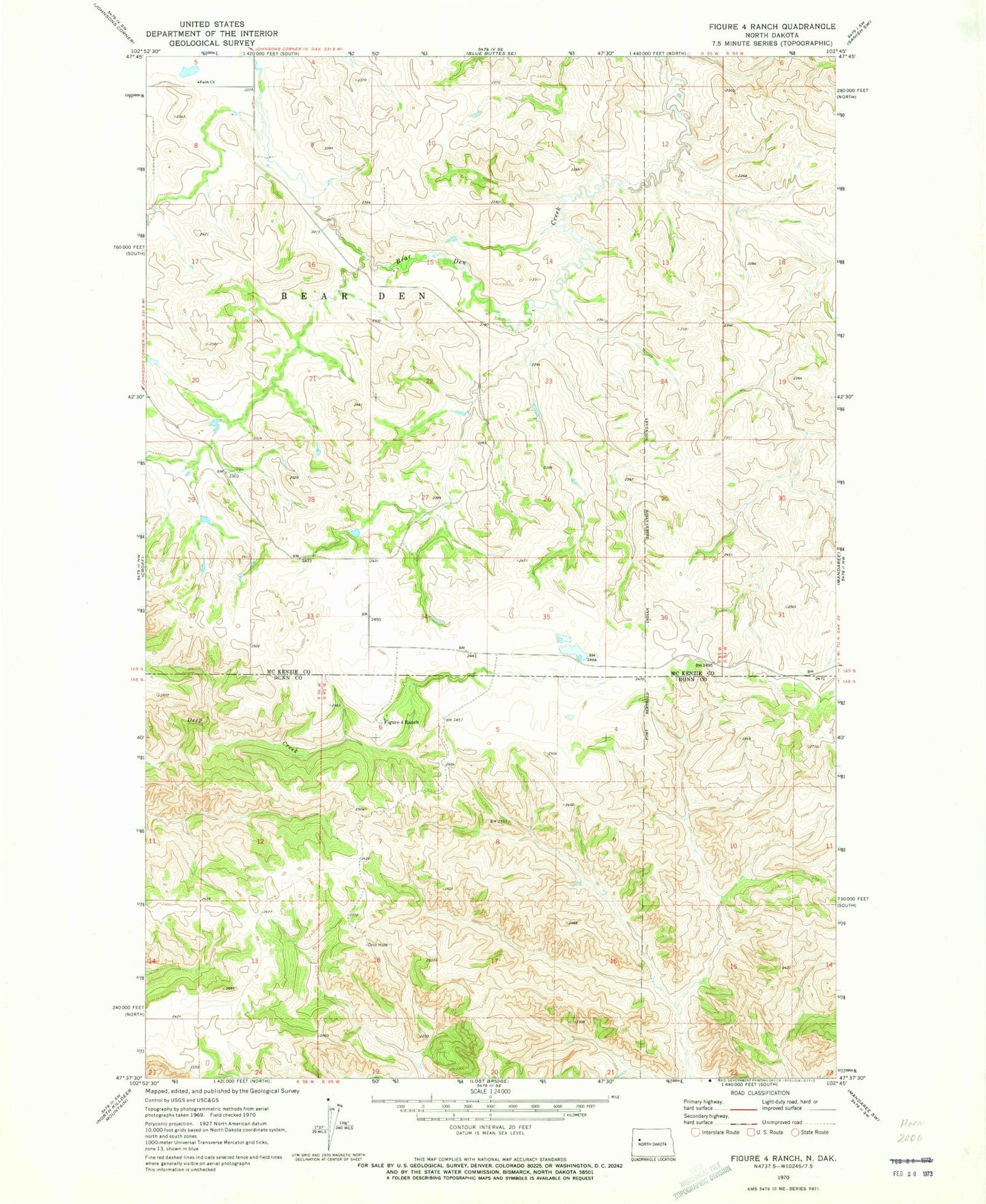 Classic USGS Figure 4 Ranch North Dakota 7.5'x7.5' Topo Map Image