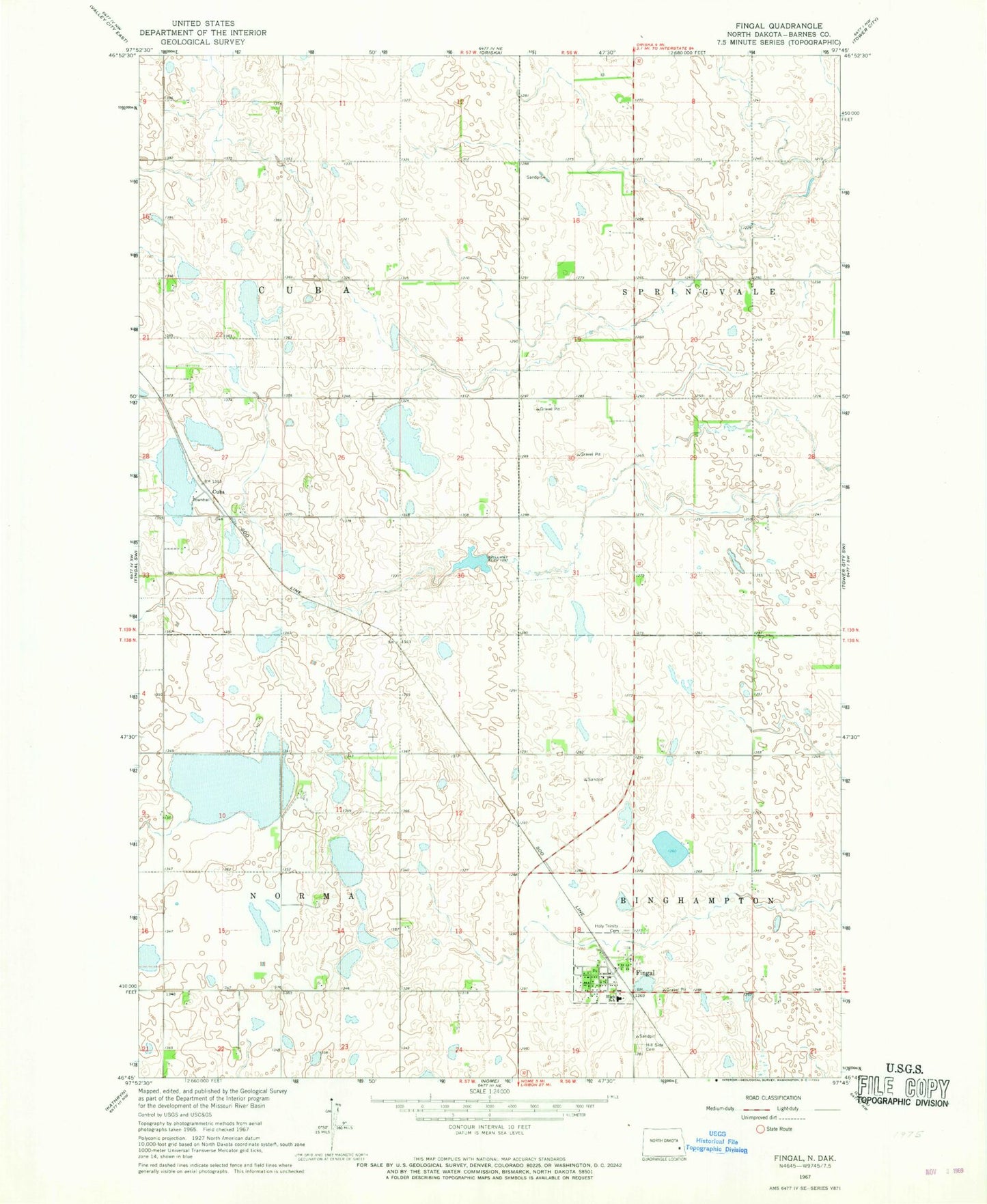 Classic USGS Fingal North Dakota 7.5'x7.5' Topo Map Image
