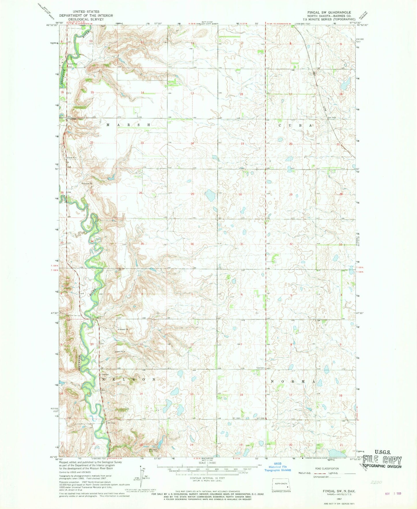 Classic USGS Fingal SW North Dakota 7.5'x7.5' Topo Map Image