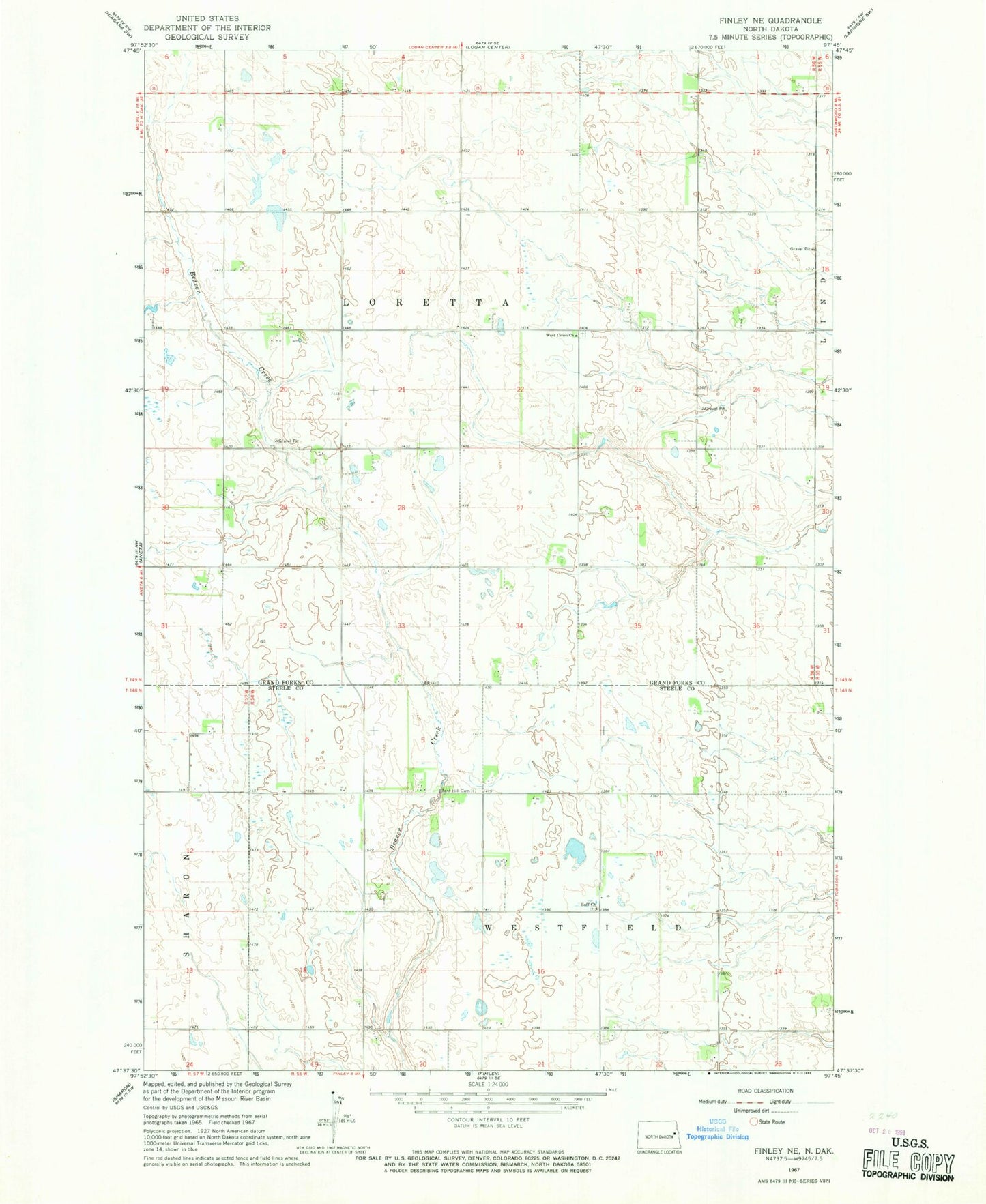 Classic USGS Finley NE North Dakota 7.5'x7.5' Topo Map Image