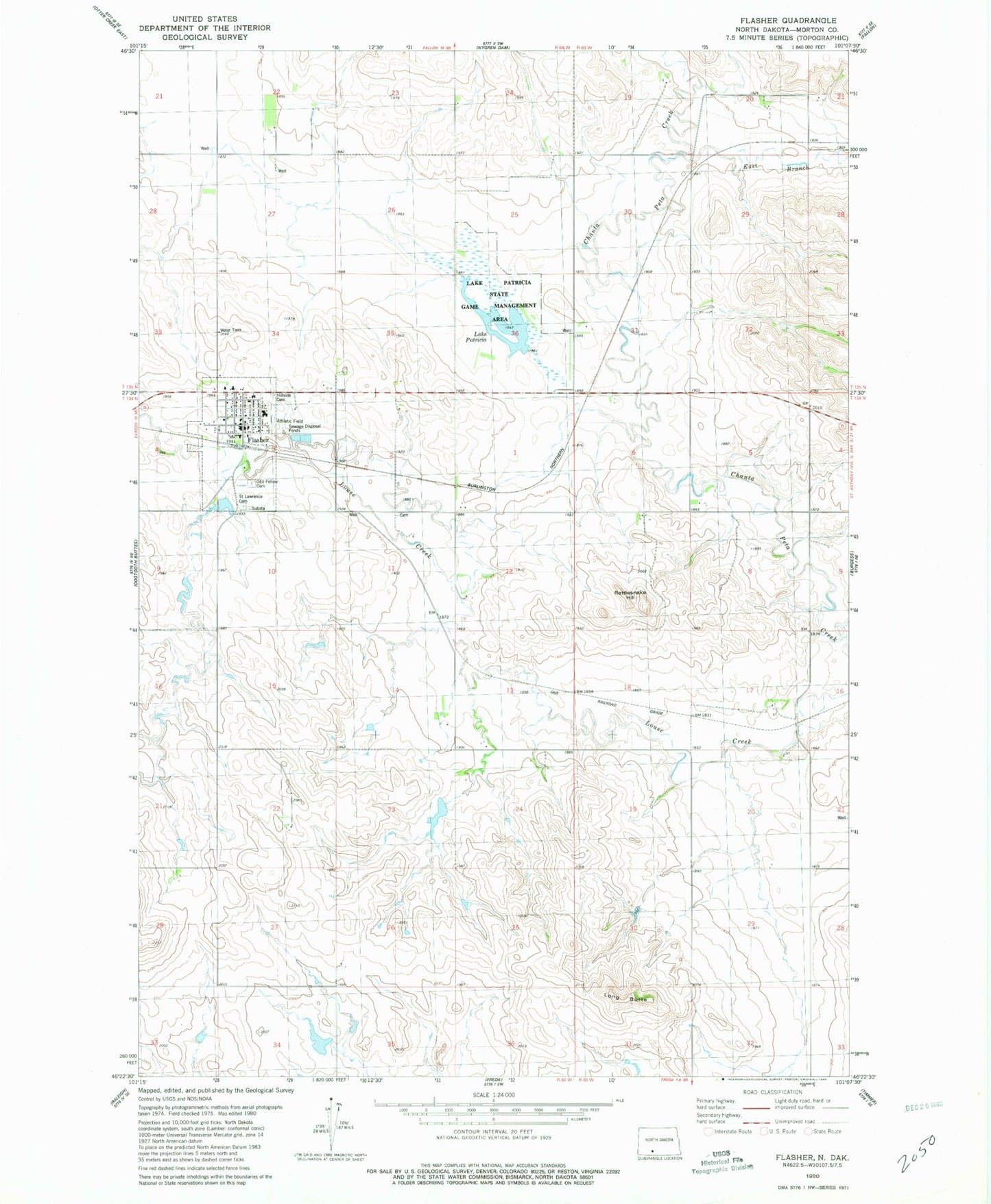 Classic USGS Flasher North Dakota 7.5'x7.5' Topo Map Image