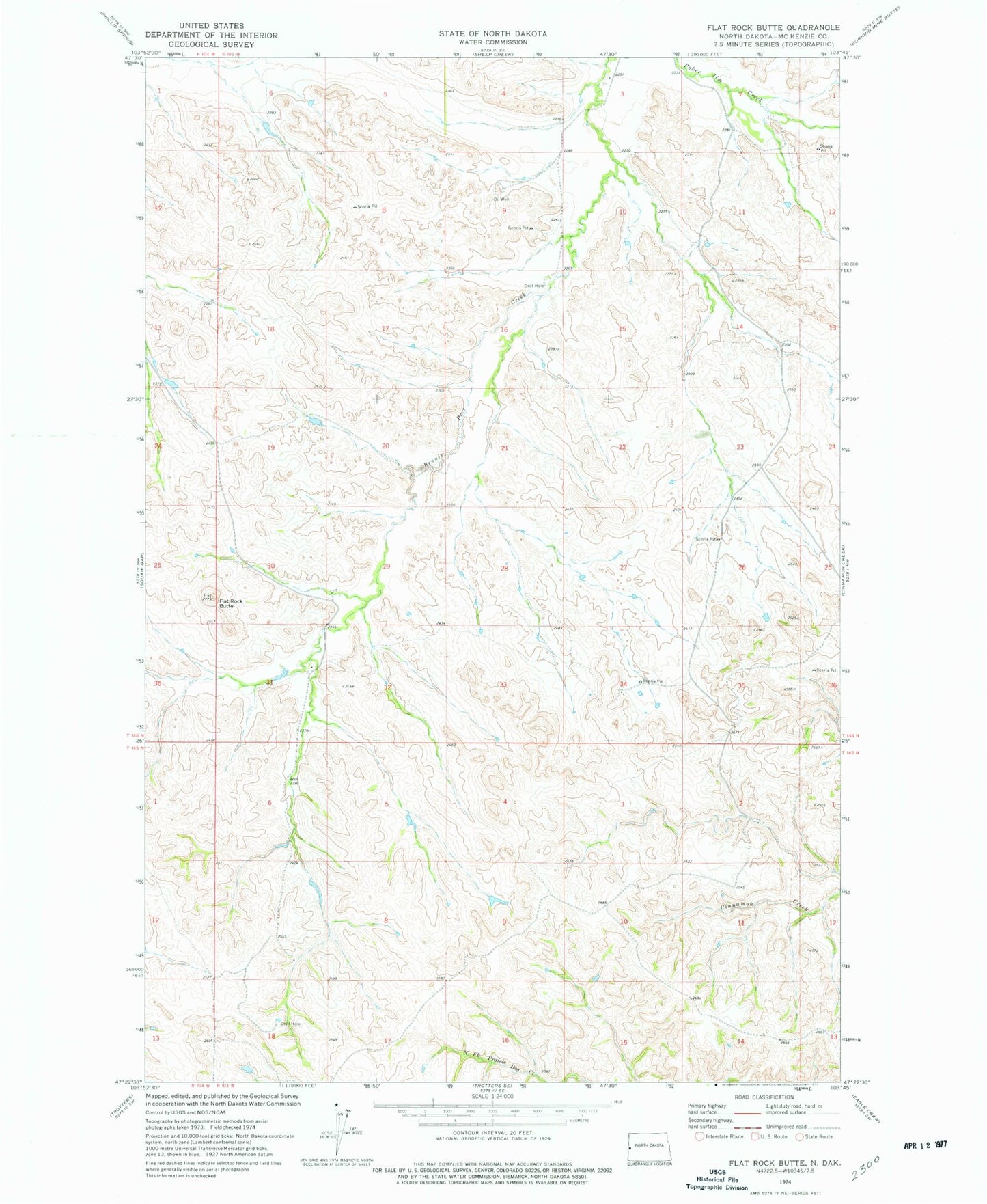 Classic USGS Flat Rock Butte North Dakota 7.5'x7.5' Topo Map Image