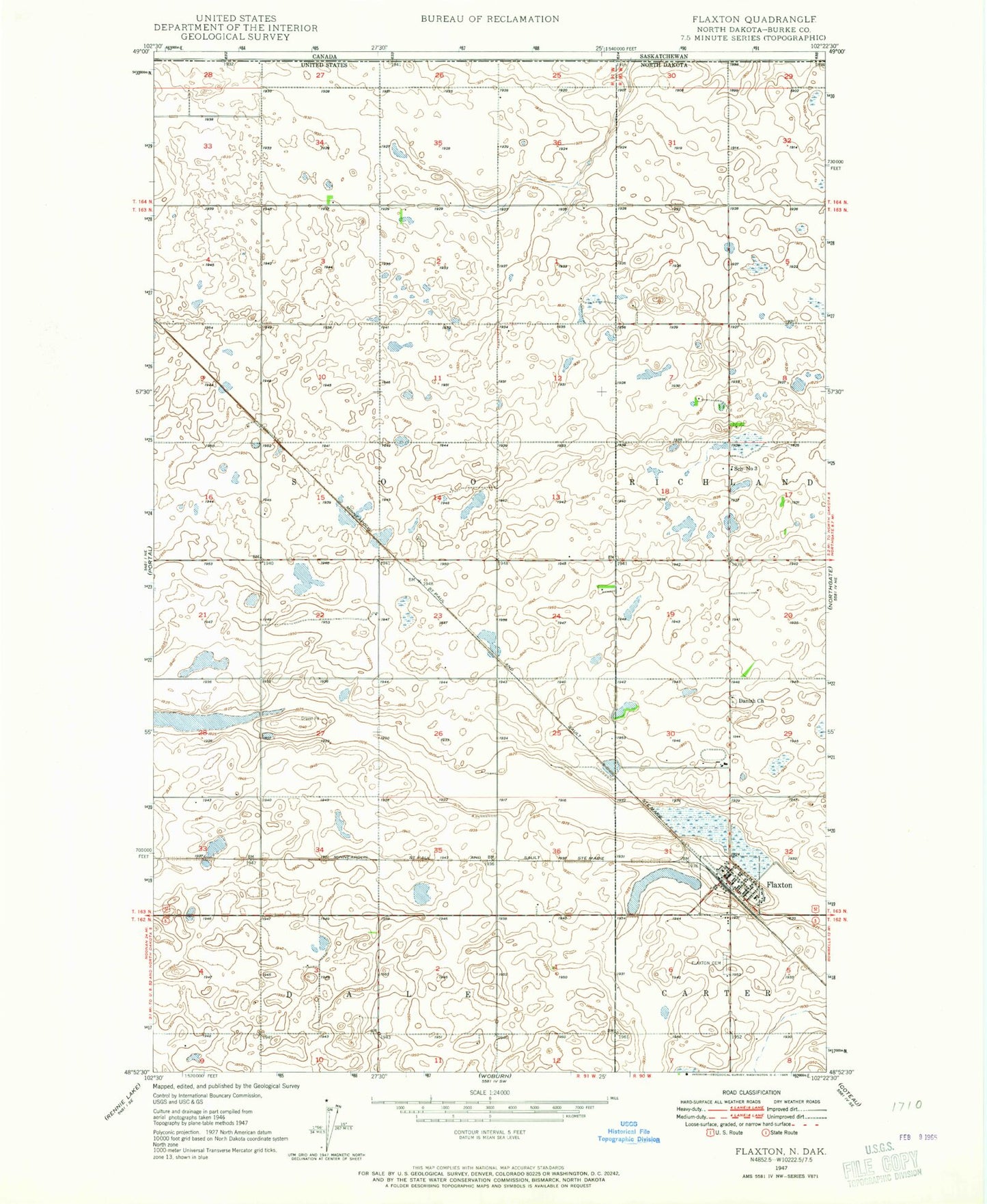 Classic USGS Flaxton North Dakota 7.5'x7.5' Topo Map Image