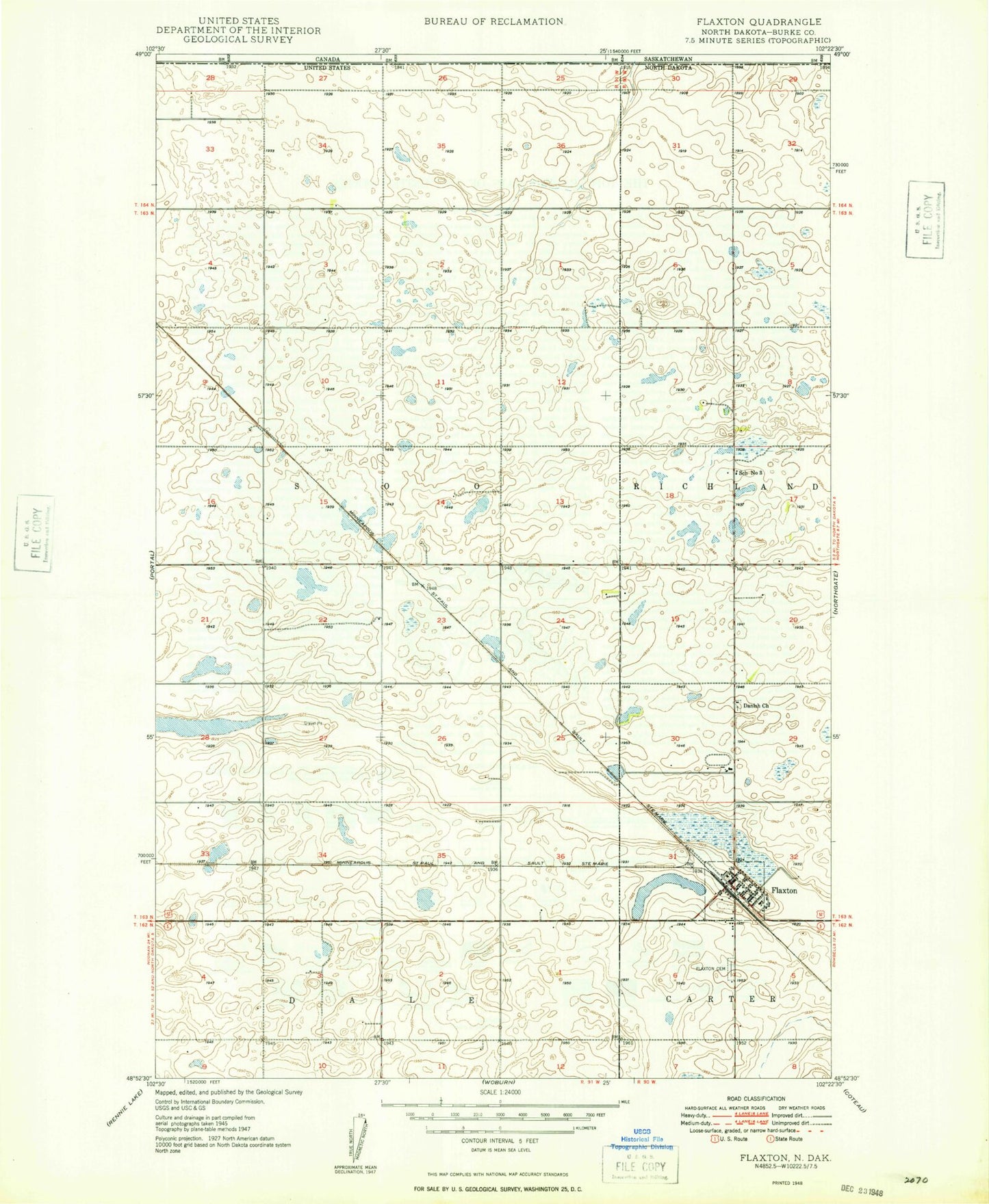 Classic USGS Flaxton North Dakota 7.5'x7.5' Topo Map Image