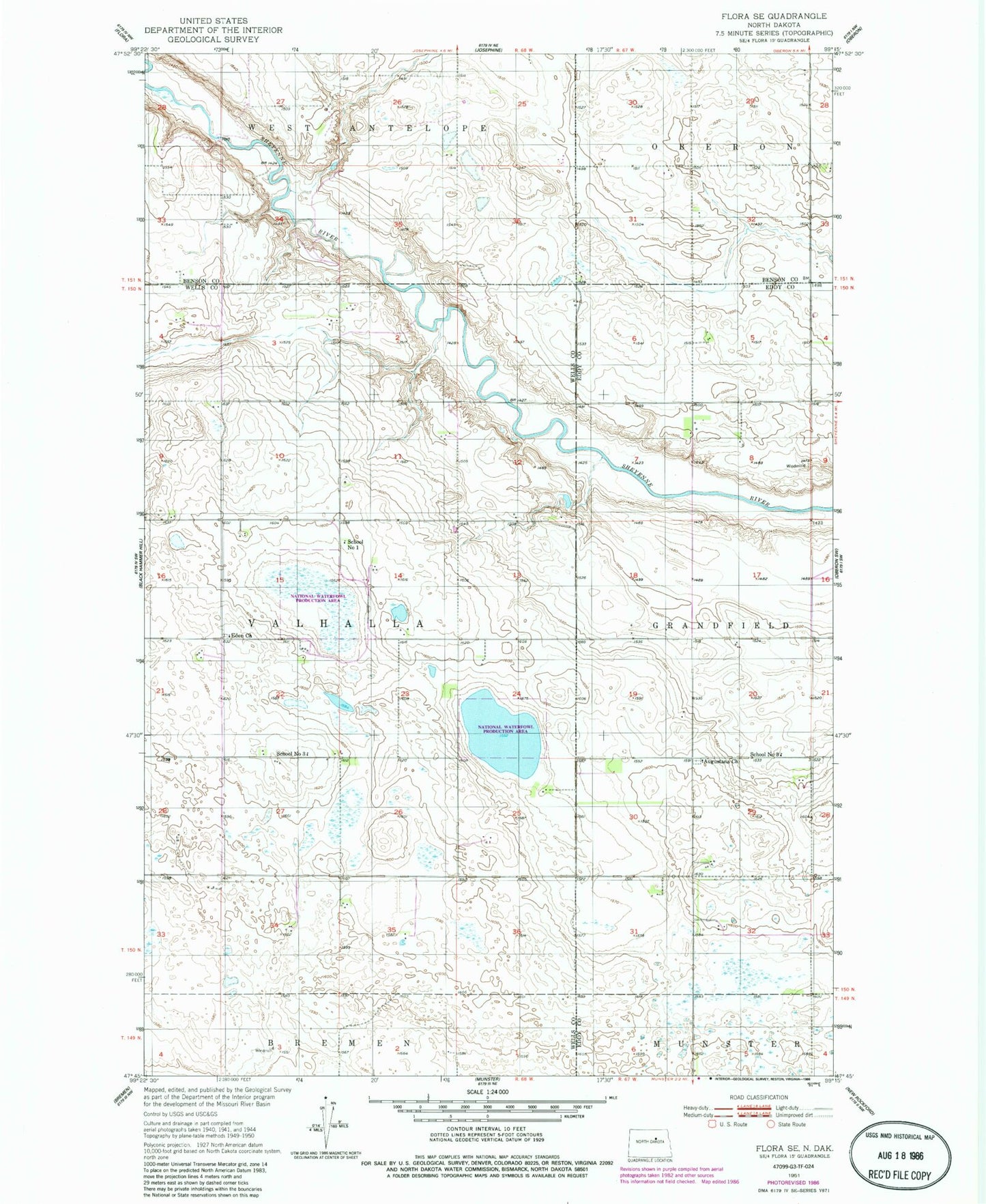 Classic USGS Flora SE North Dakota 7.5'x7.5' Topo Map Image