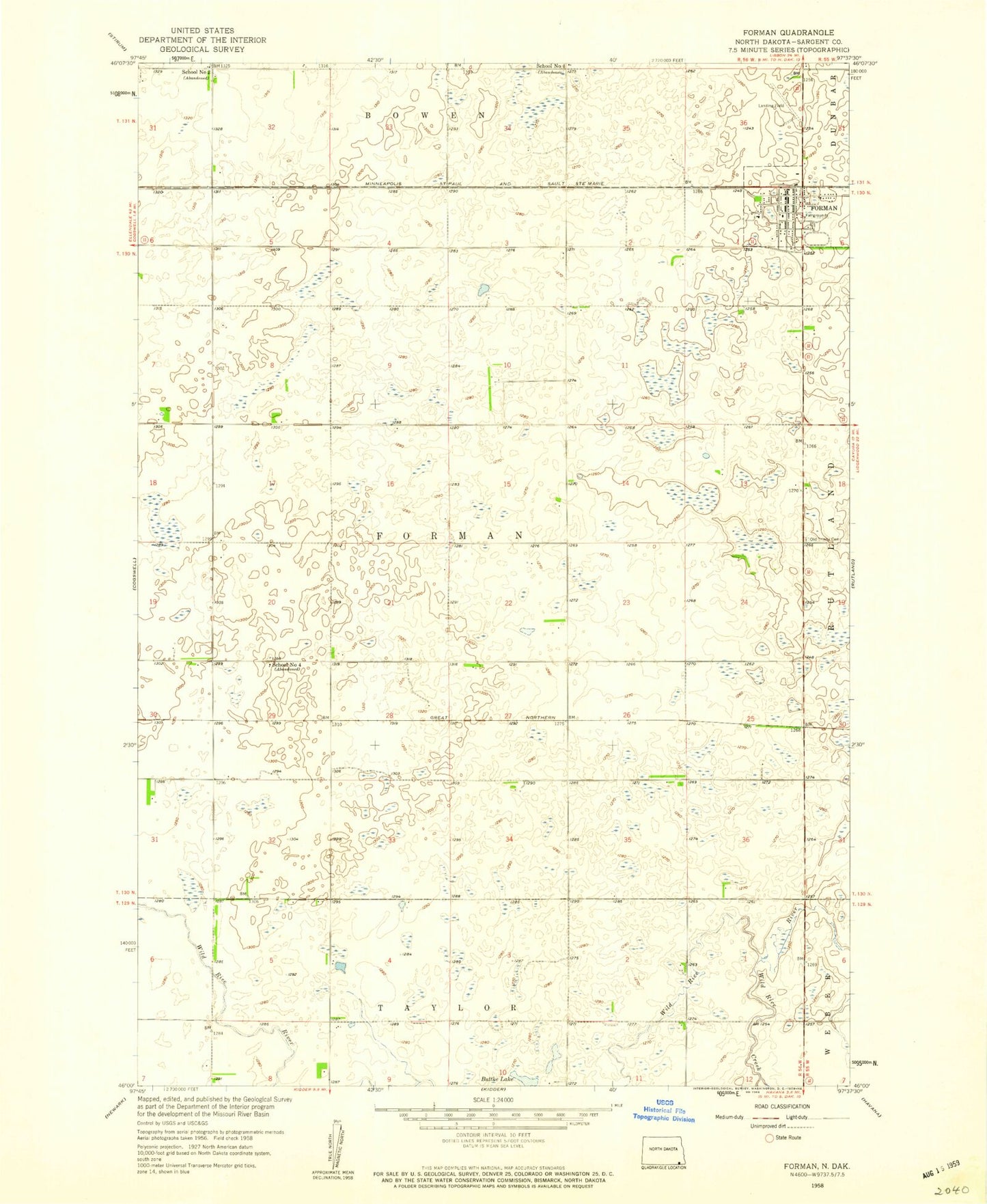 Classic USGS Forman North Dakota 7.5'x7.5' Topo Map Image
