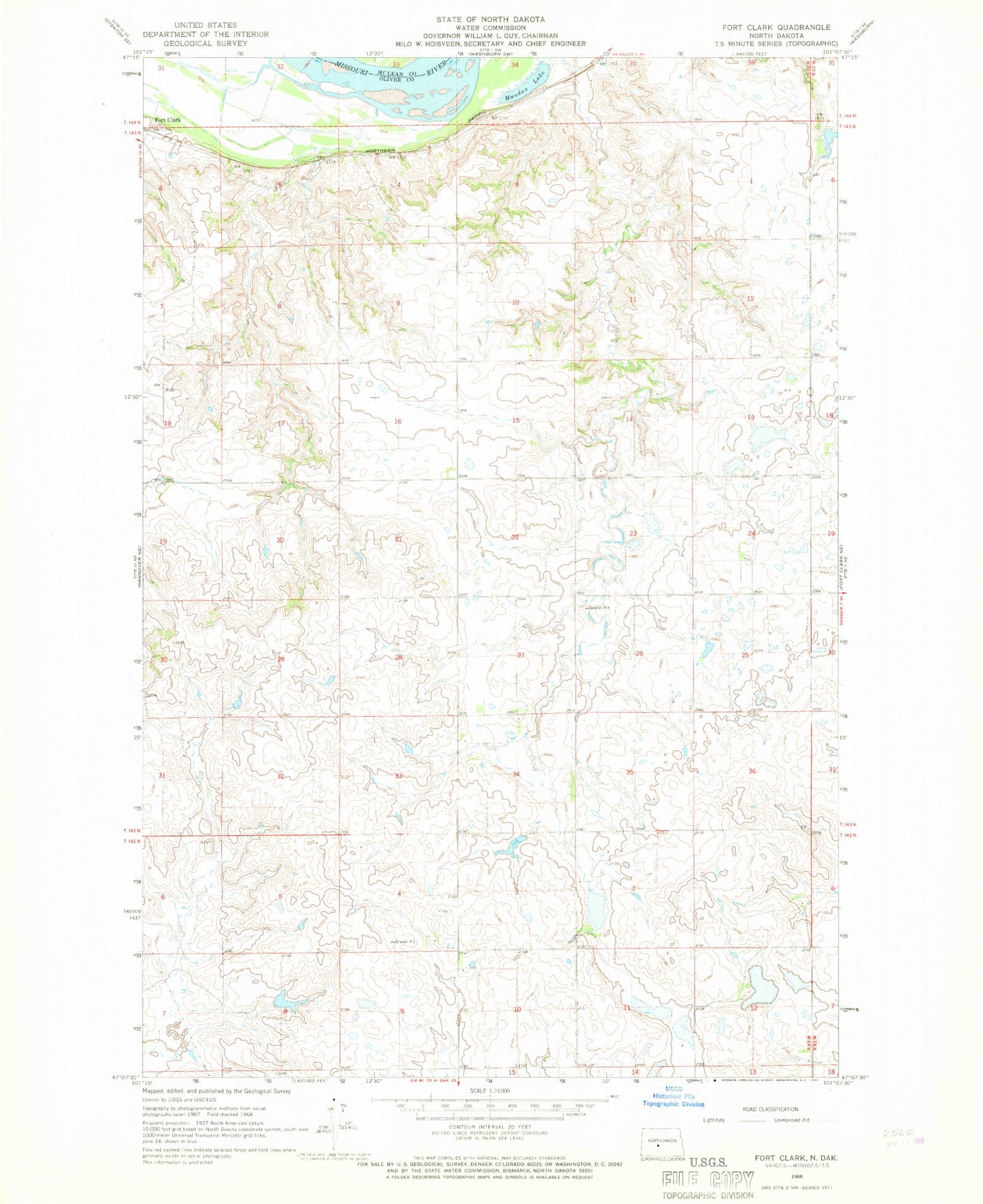 Classic USGS Fort Clark North Dakota 7.5'x7.5' Topo Map Image