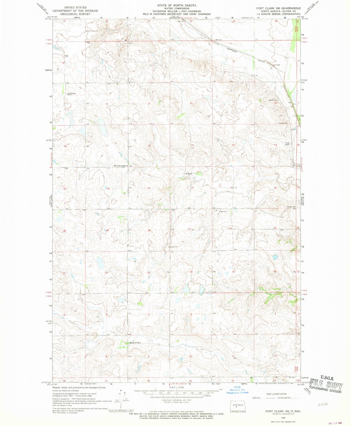 Classic USGS Fort Clark NE North Dakota 7.5'x7.5' Topo Map Image