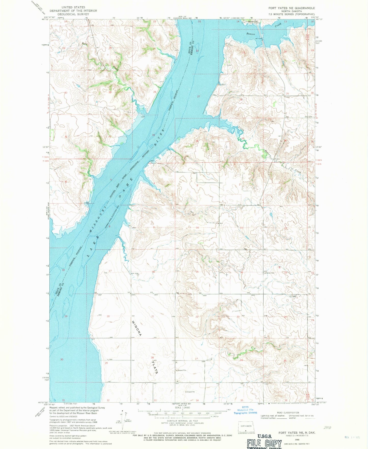Classic USGS Fort Yates NE North Dakota 7.5'x7.5' Topo Map Image