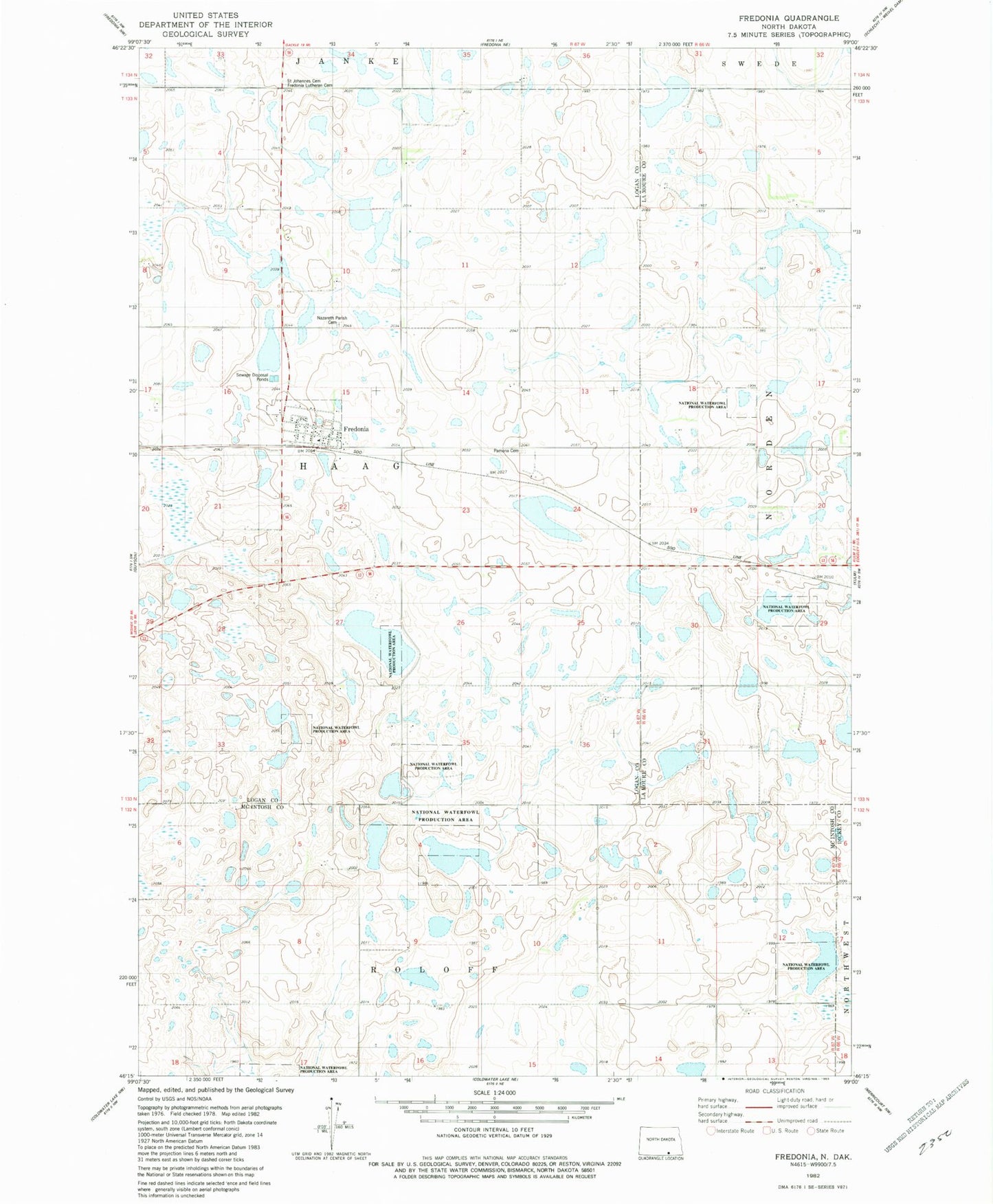 Classic USGS Fredonia North Dakota 7.5'x7.5' Topo Map Image