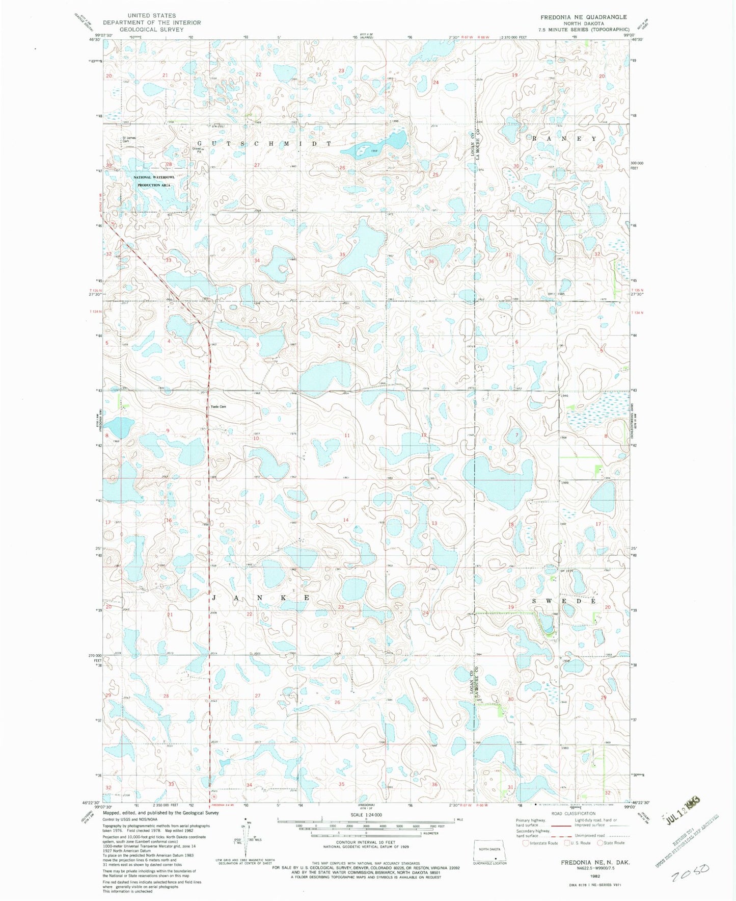 Classic USGS Fredonia NE North Dakota 7.5'x7.5' Topo Map Image