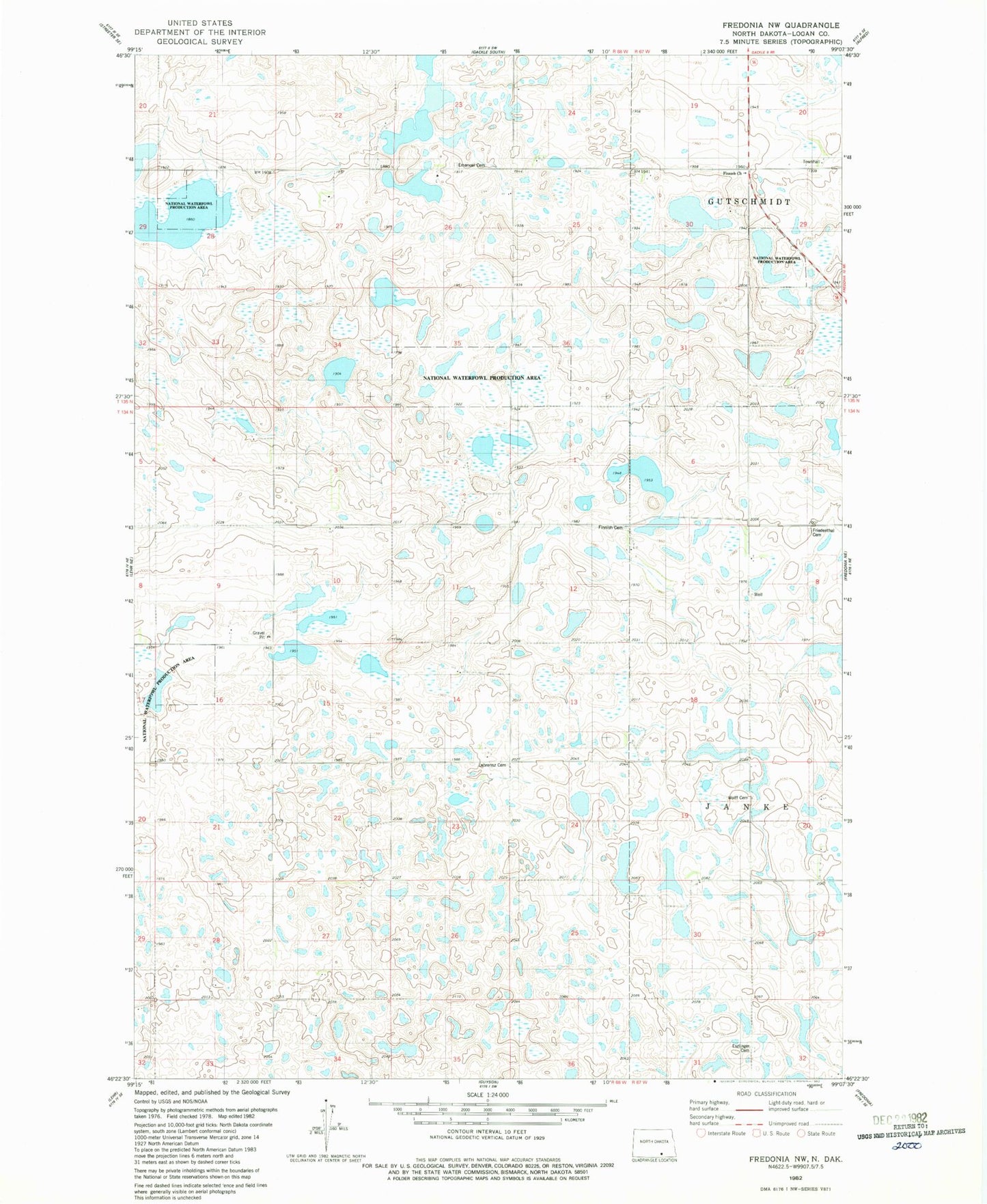 Classic USGS Fredonia NW North Dakota 7.5'x7.5' Topo Map Image