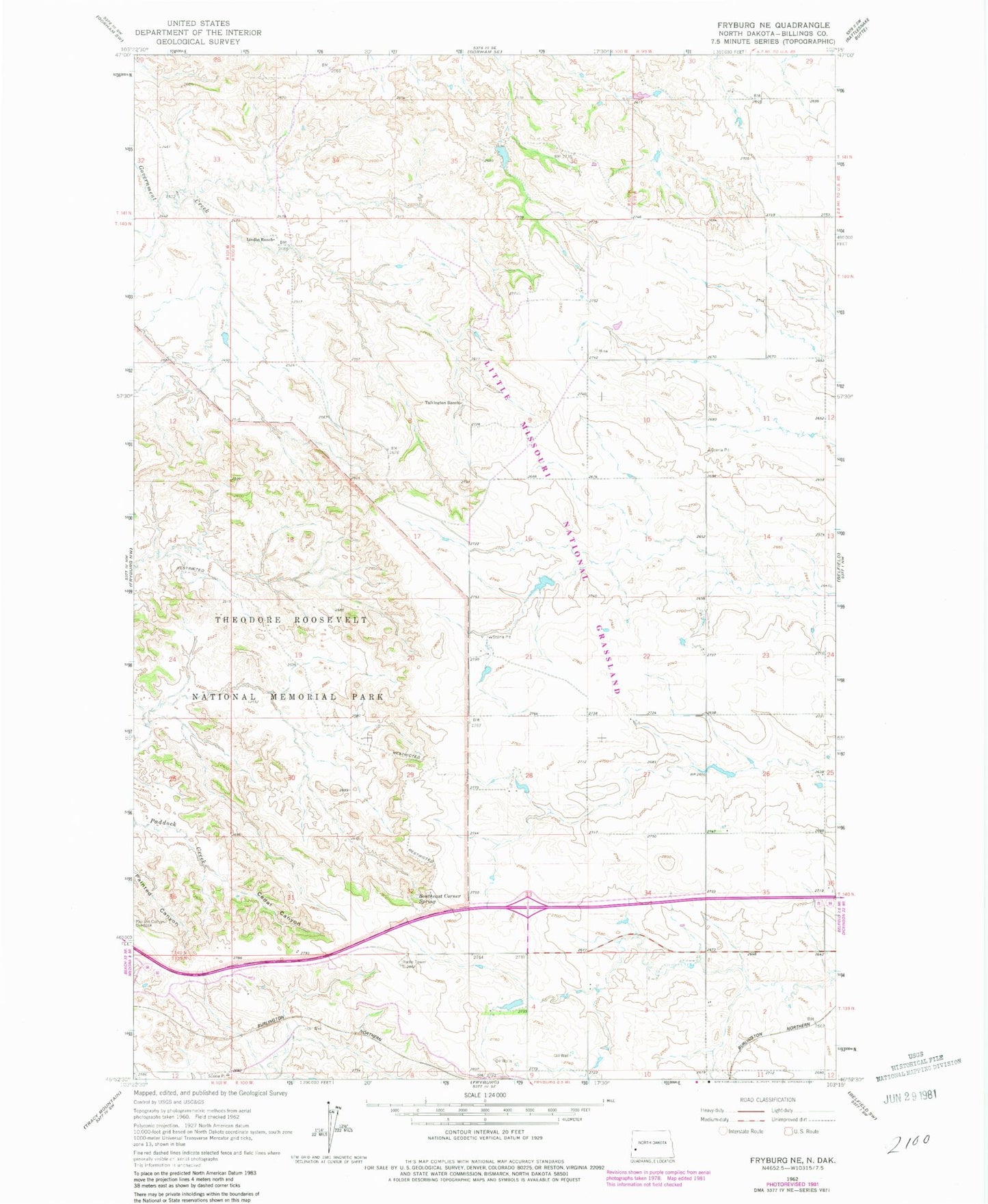 Classic USGS Fryburg NE North Dakota 7.5'x7.5' Topo Map Image
